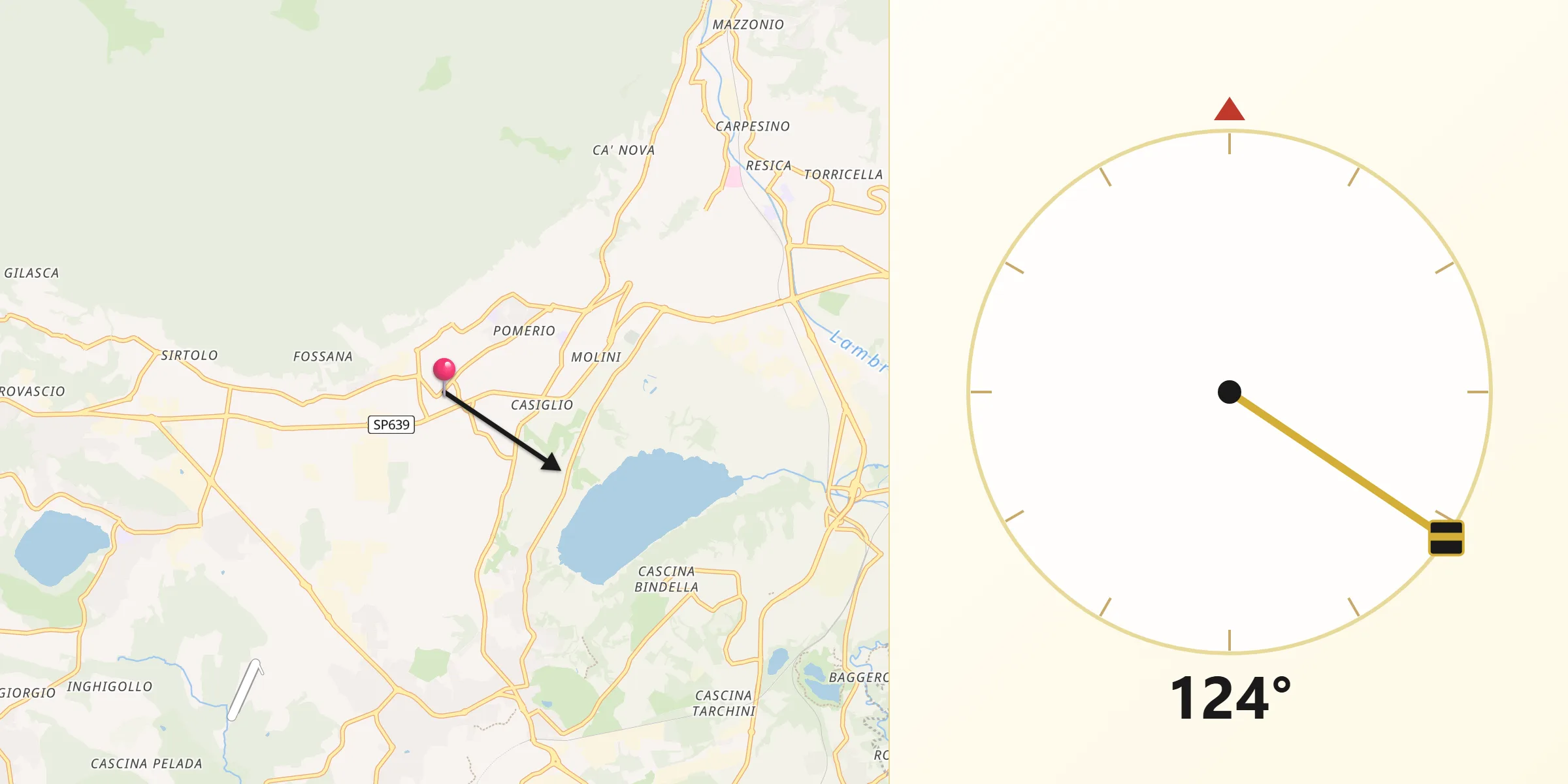 Direzione della Qibla da Vill'Albese