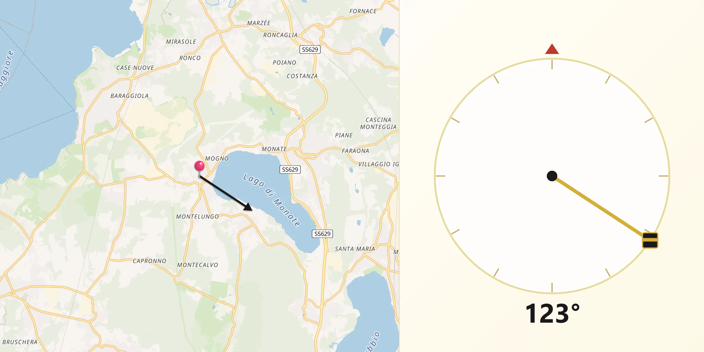 Direzione della Qibla da Cadrezzate