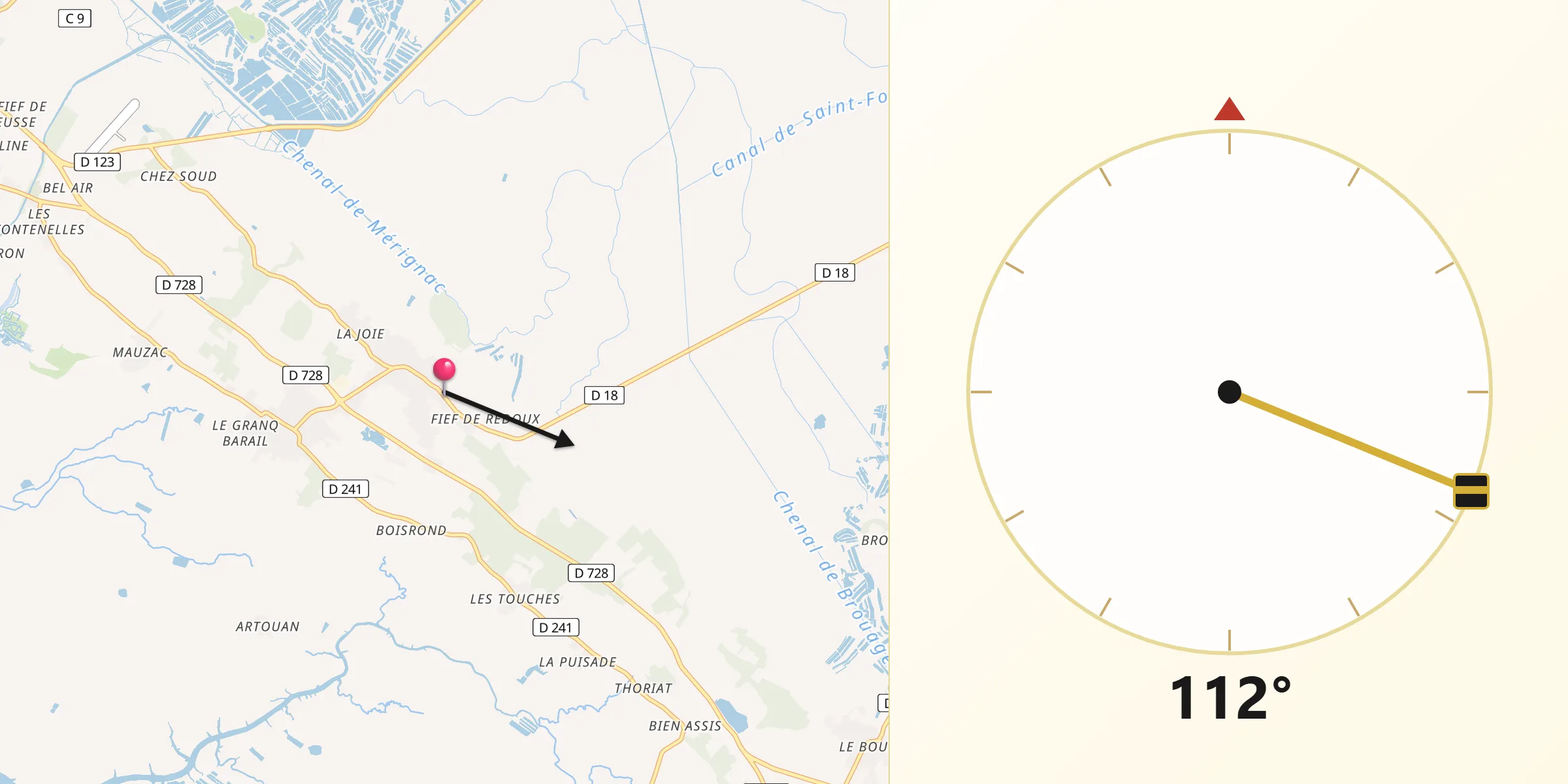 Direction vers la Qibla depuis Saint-Just-Luzac