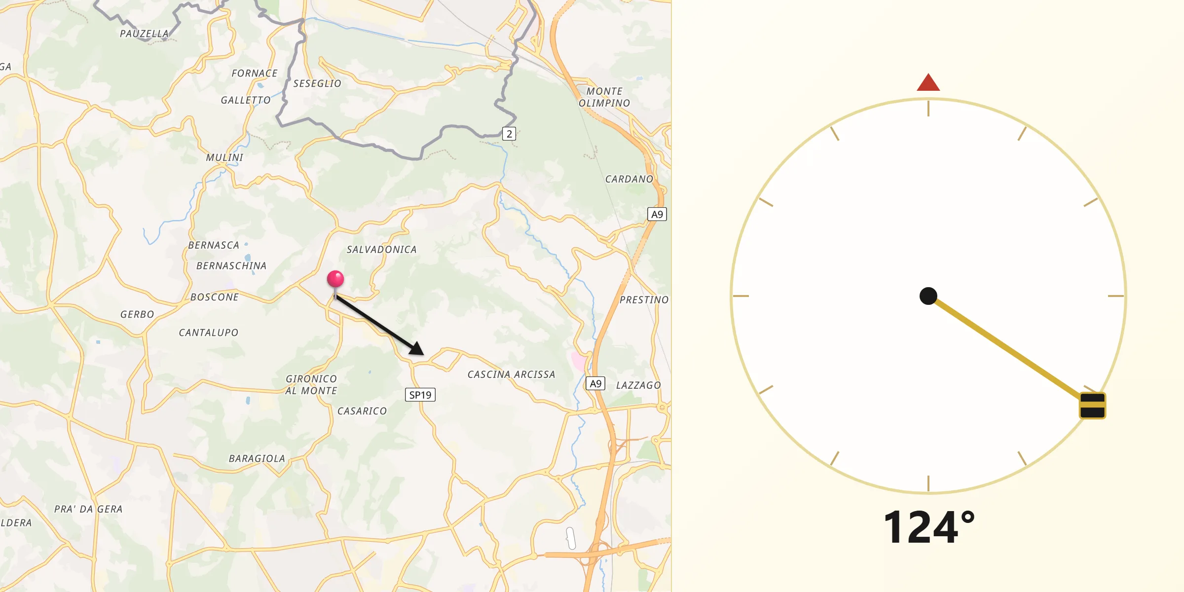 Direzione della Qibla da Gironico al Piano