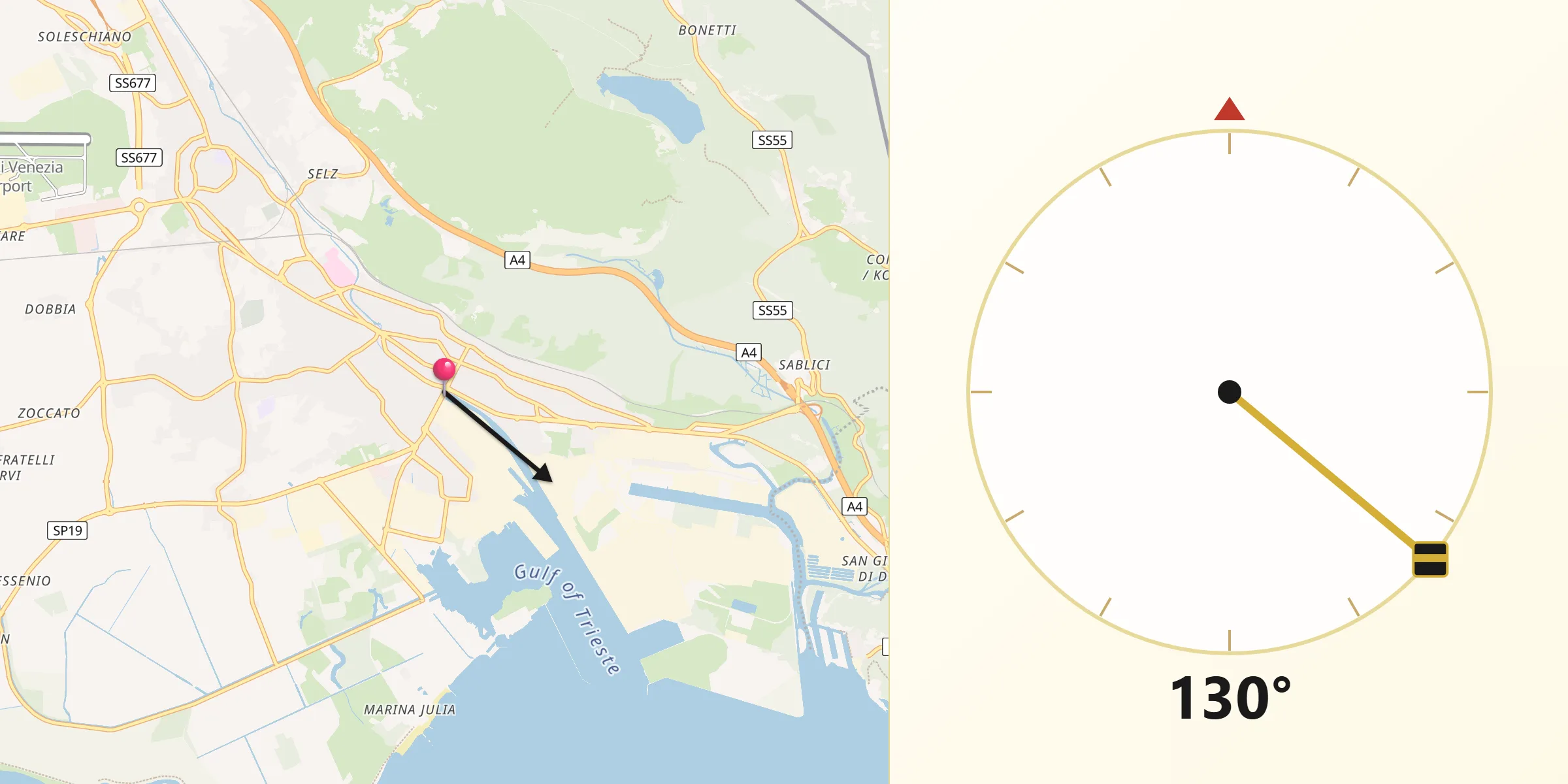 Direzione della Qibla da Monfalcone