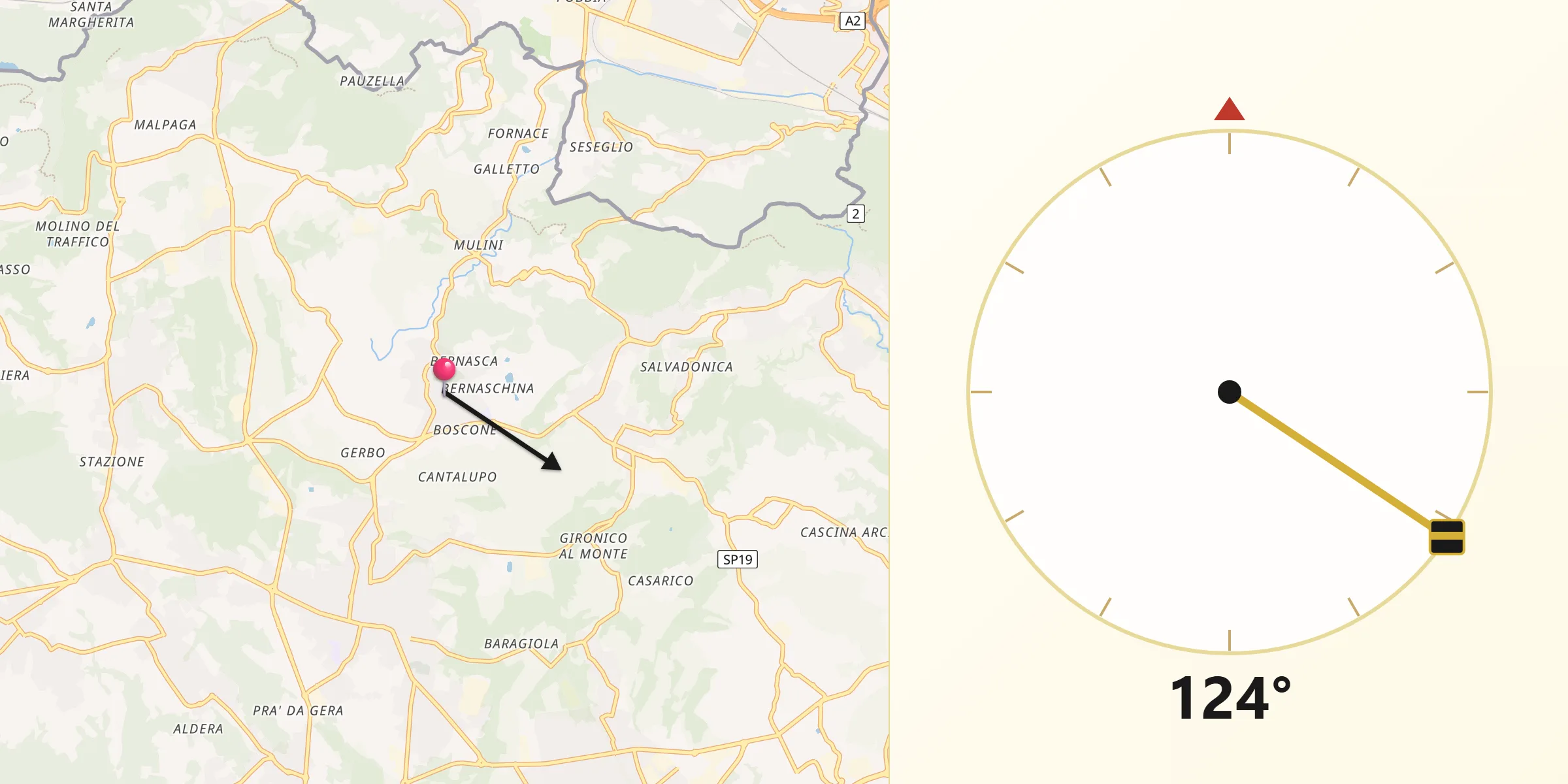 Direzione della Qibla da Camnago-Boscone
