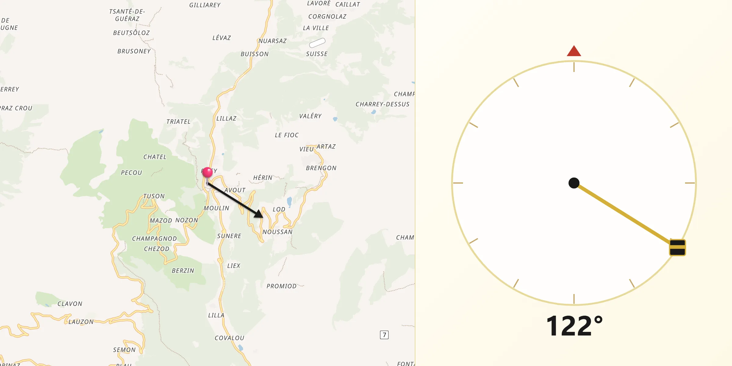 Direzione della Qibla da Antey-Saint-Andrè