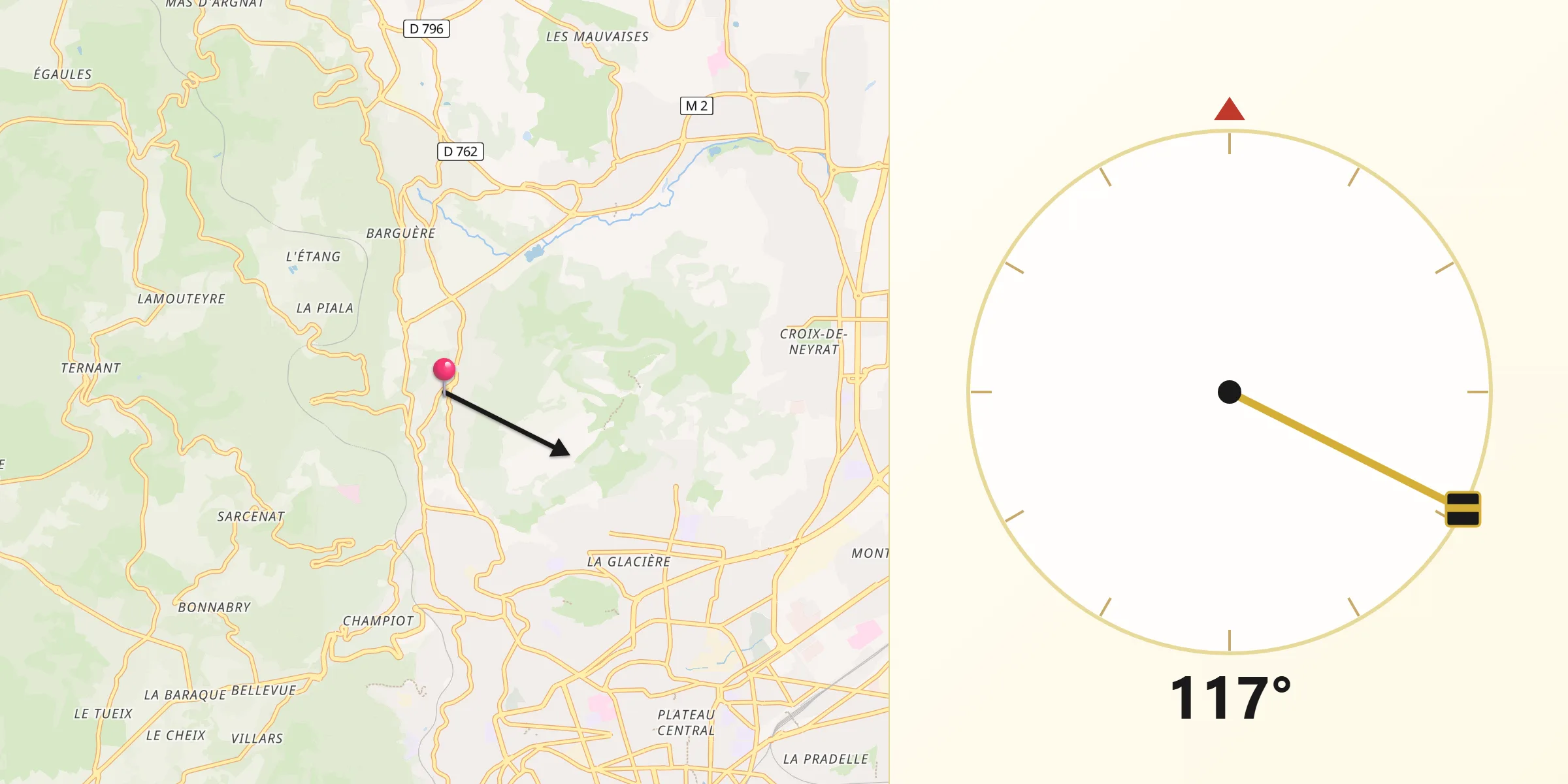 Direction vers la Qibla depuis Nohanent