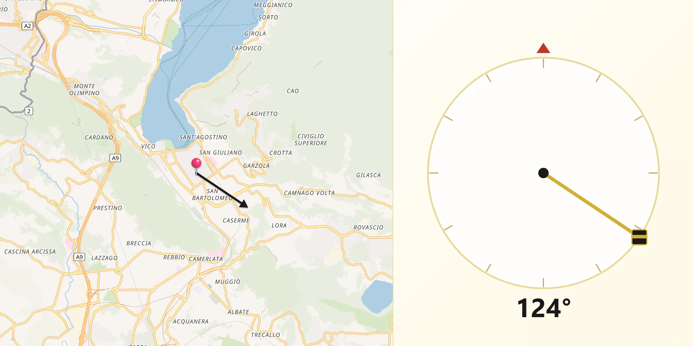 Direzione della Qibla da Como