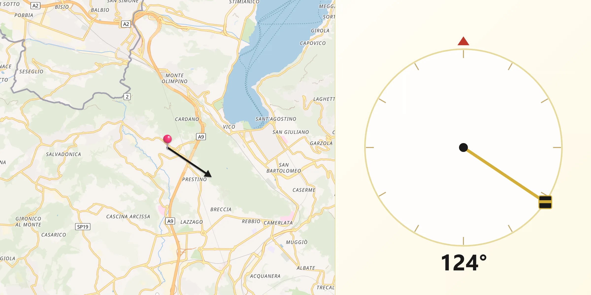 Direzione della Qibla da San Fermo della Battaglia