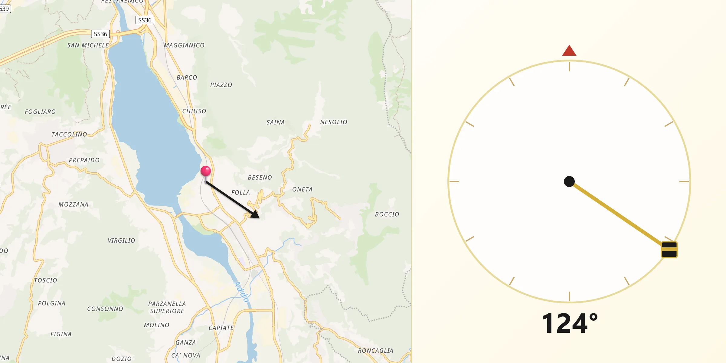 Direzione della Qibla da Vercurago
