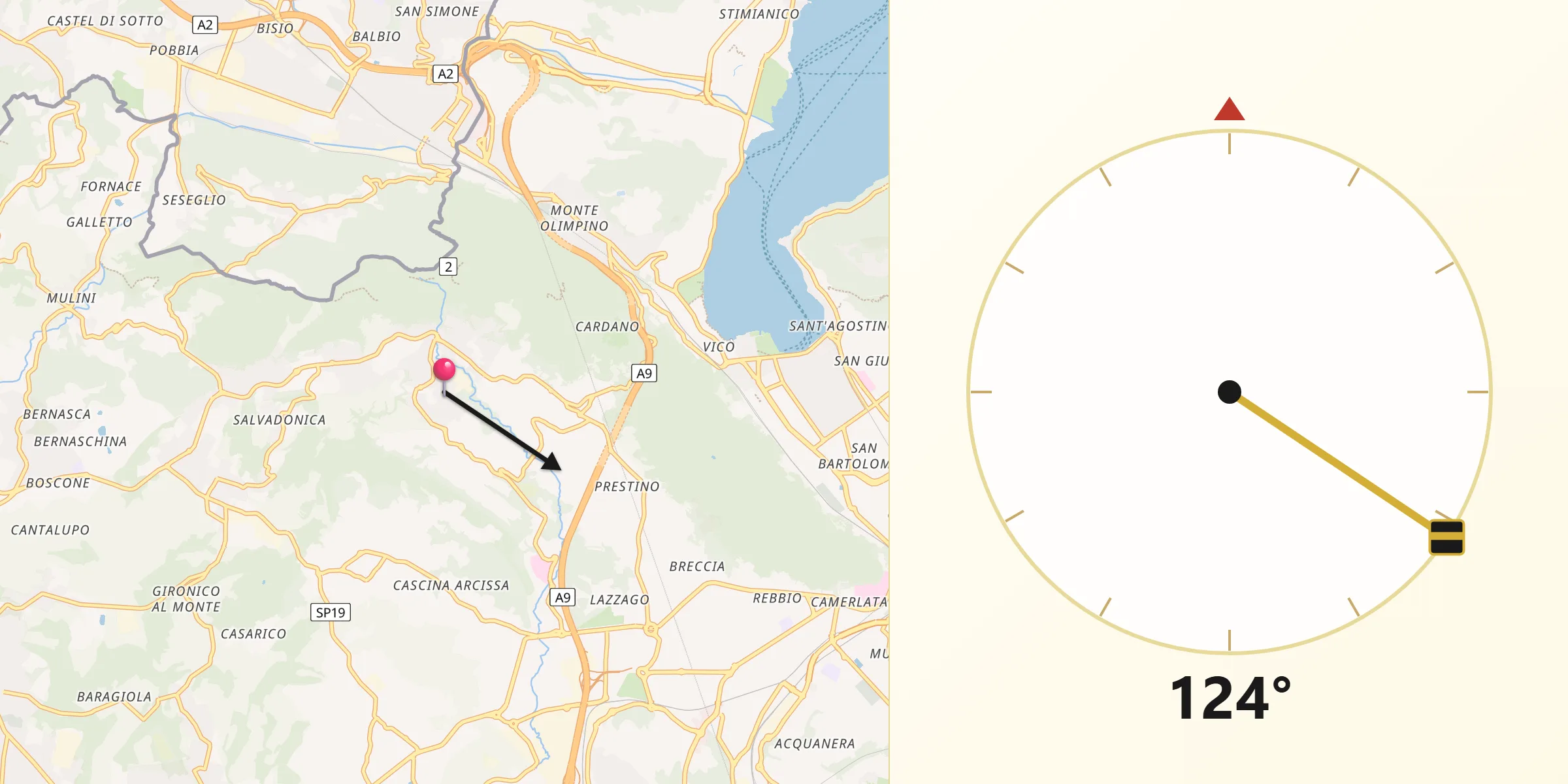 Direzione della Qibla da Cavallasca