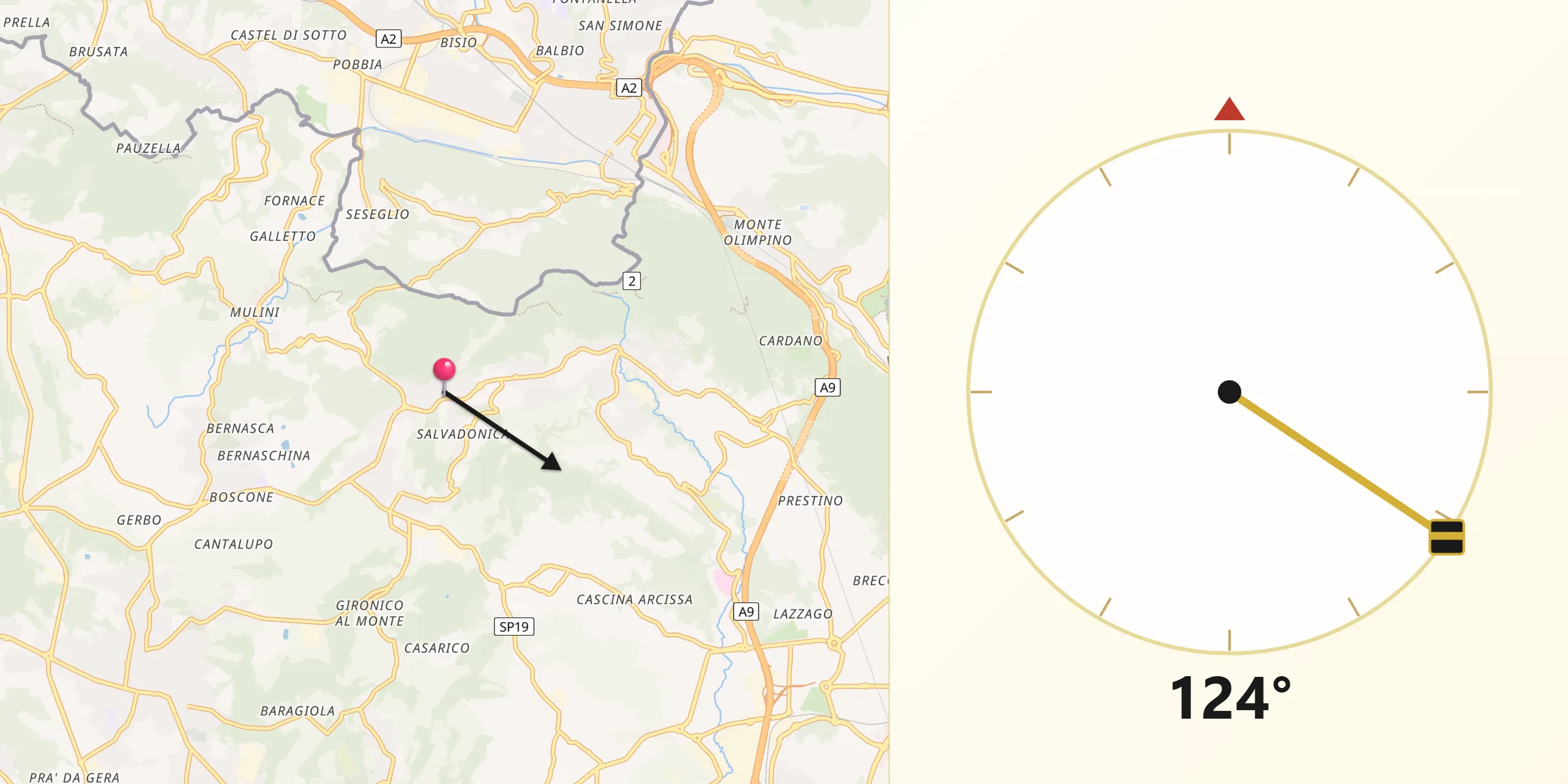 Direzione della Qibla da Parè