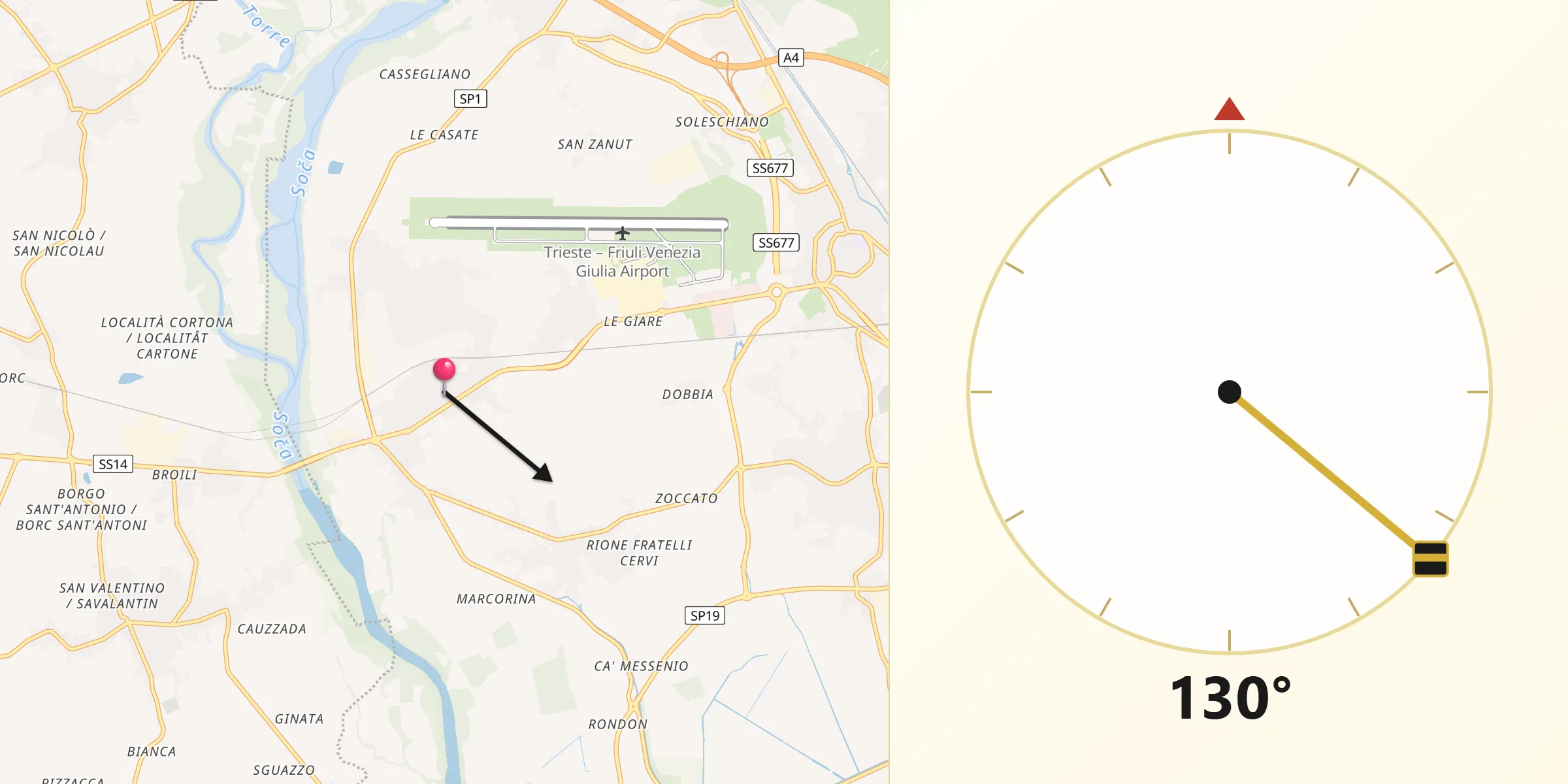 Direzione della Qibla da Pieris