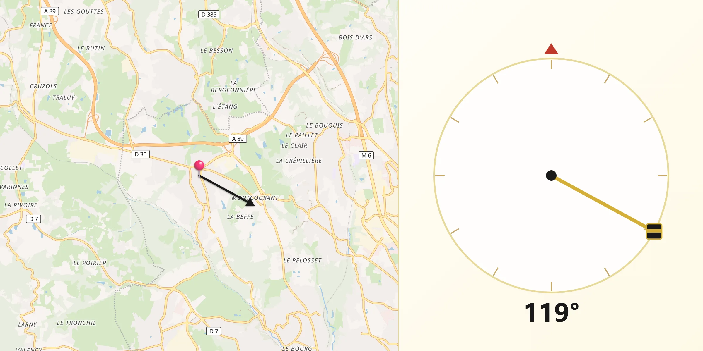 Direction vers la Qibla depuis La Tour-de-Salvagny