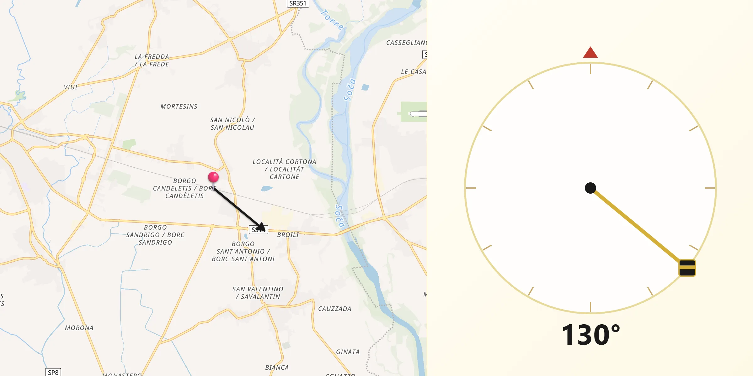 Direzione della Qibla da Villa Vicentina