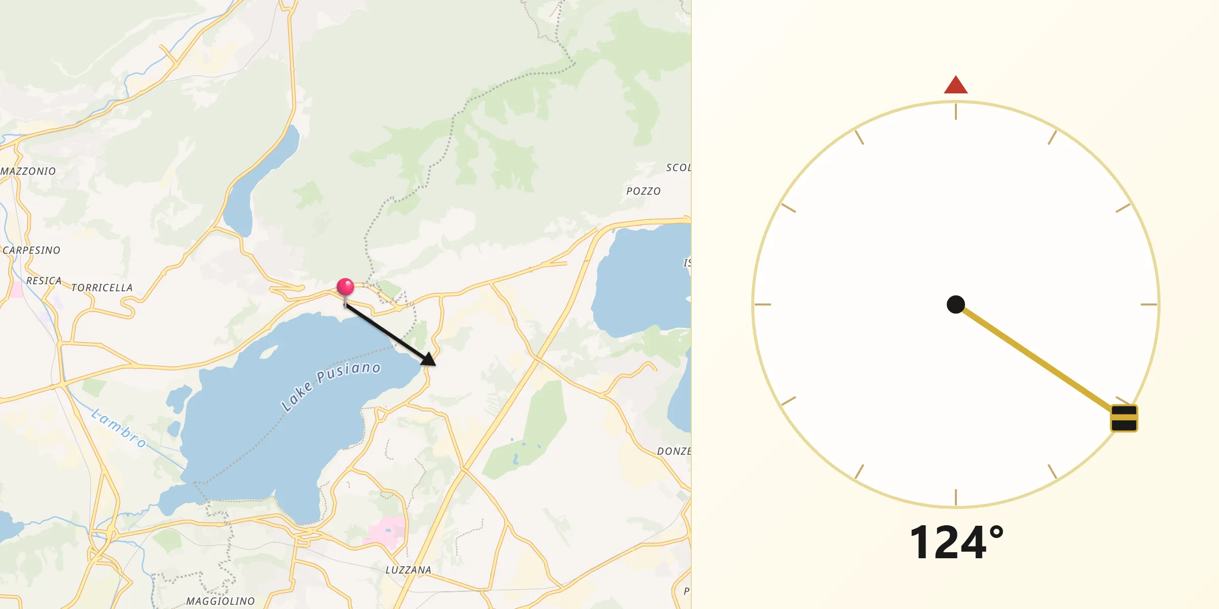 Direzione della Qibla da Pusiano