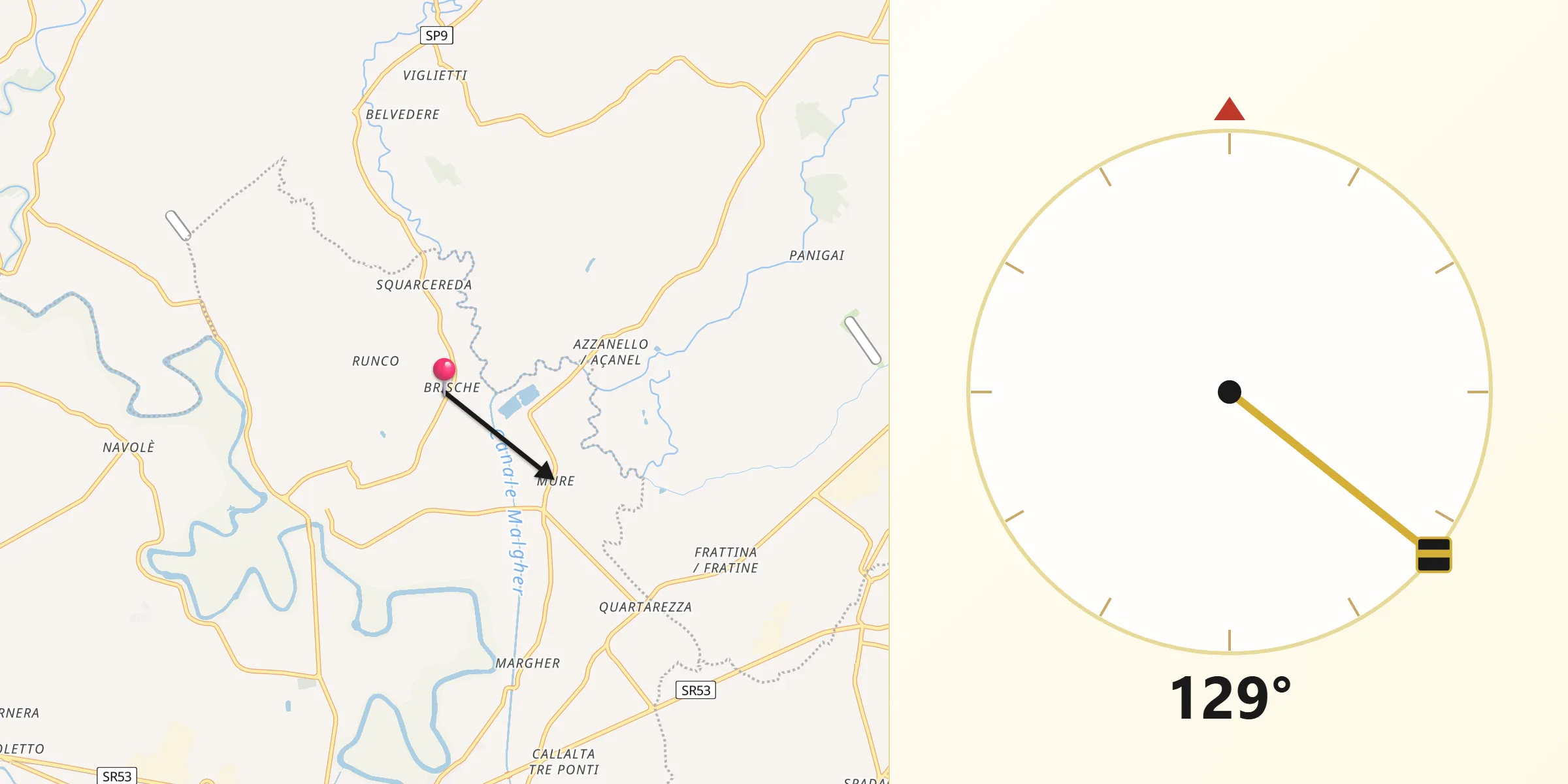 Direzione della Qibla da Meduna di Livenza