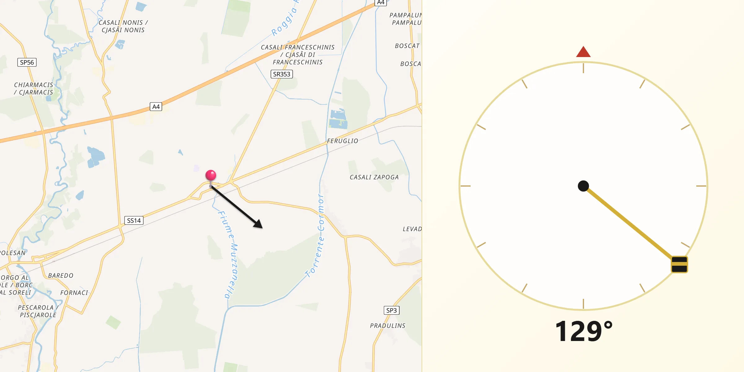 Direzione della Qibla da Muzzana del Turgnano