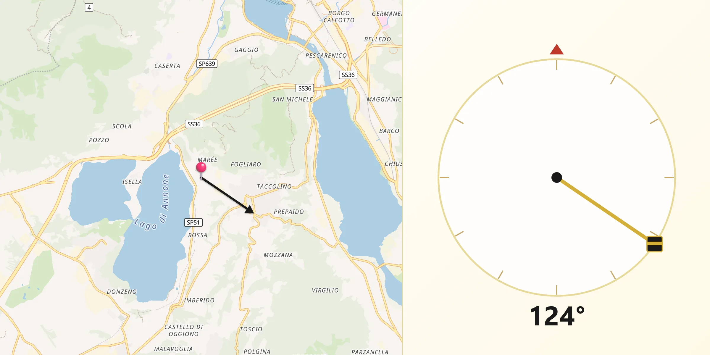 Direzione della Qibla da Sala al Barro