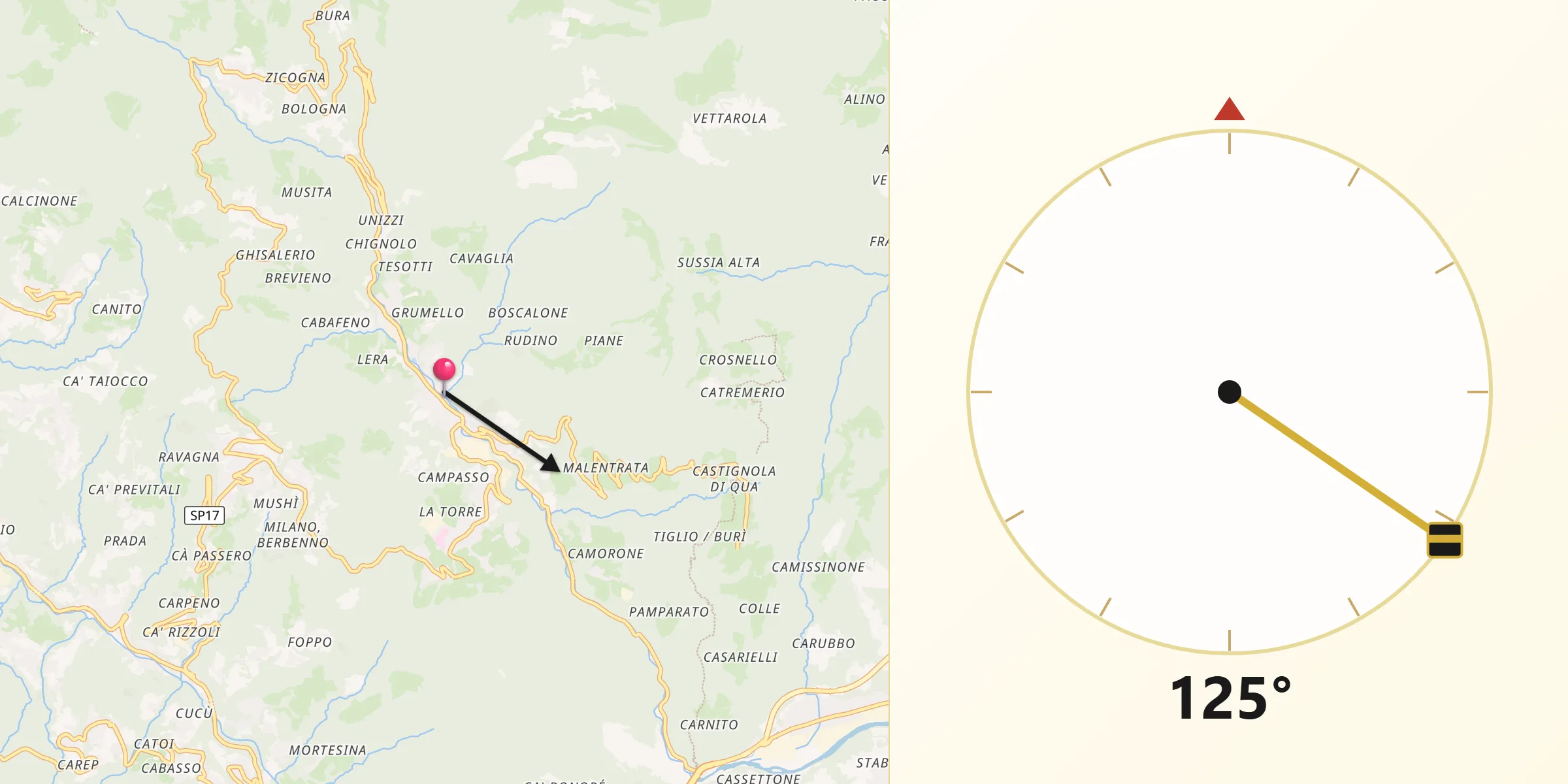 Direzione della Qibla da Brembilla