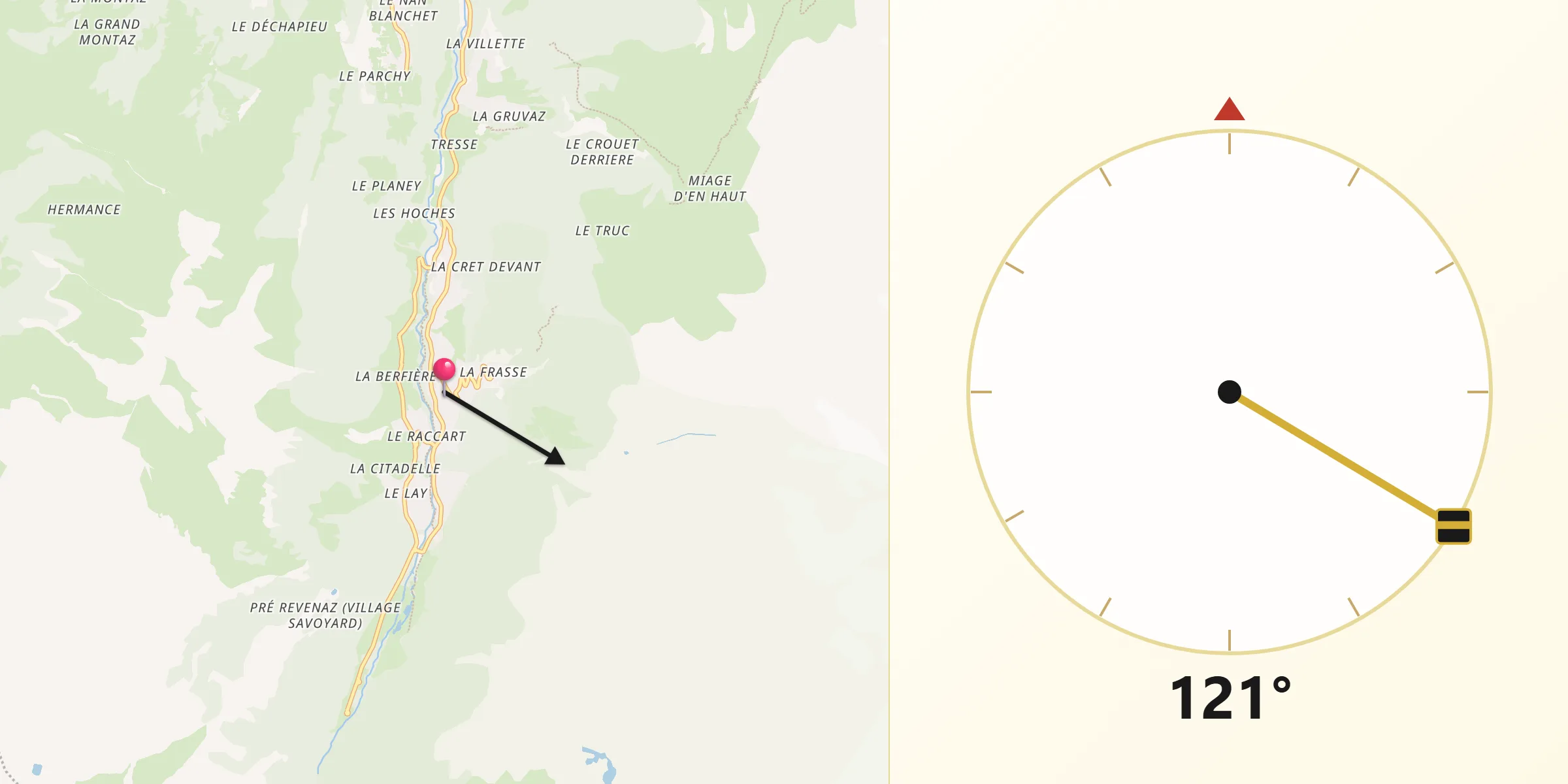 Direction vers la Qibla depuis Les Contamines-Montjoie