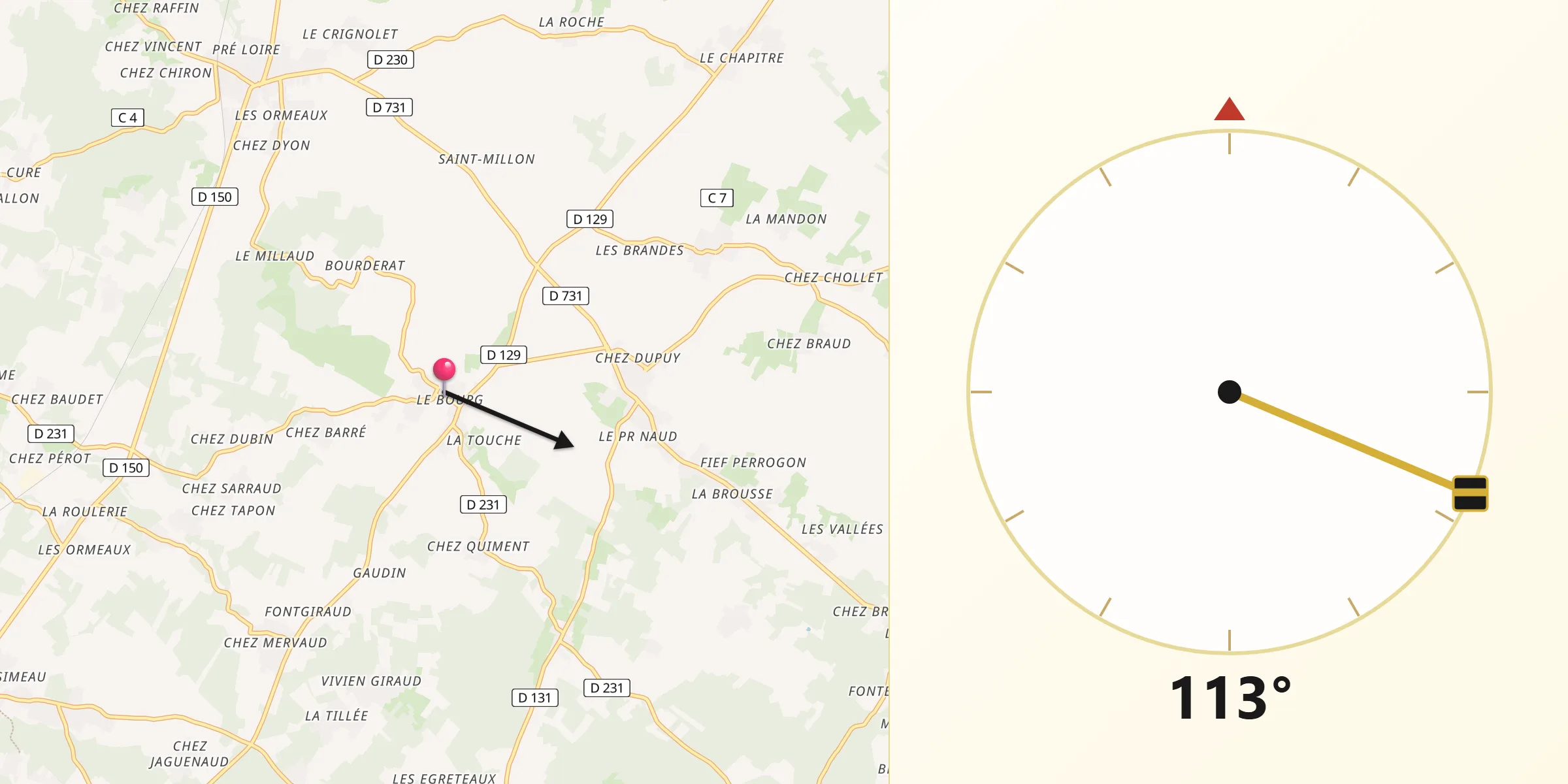 Direction vers la Qibla depuis Écoyeux