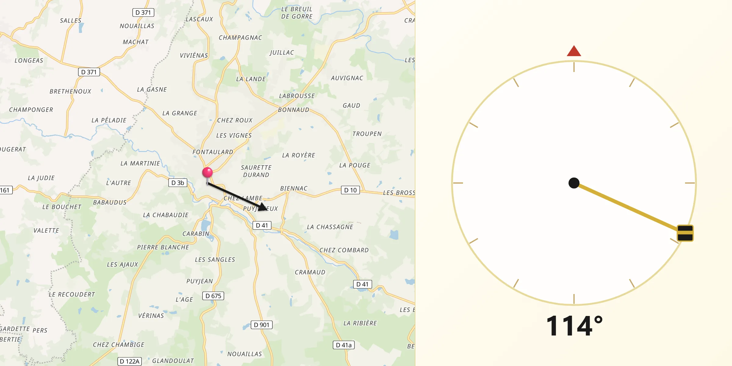 Direction vers la Qibla depuis Rochechouart