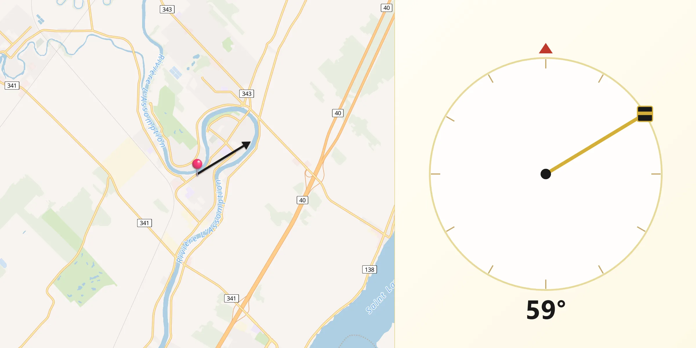Qibla Direction from L'Assomption
