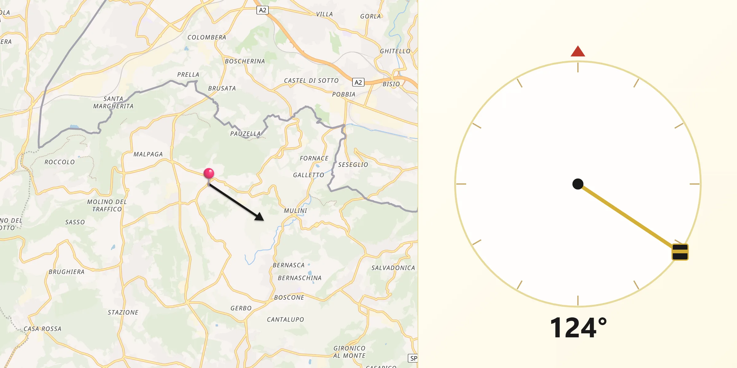 Direzione della Qibla da Uggiate Trevano