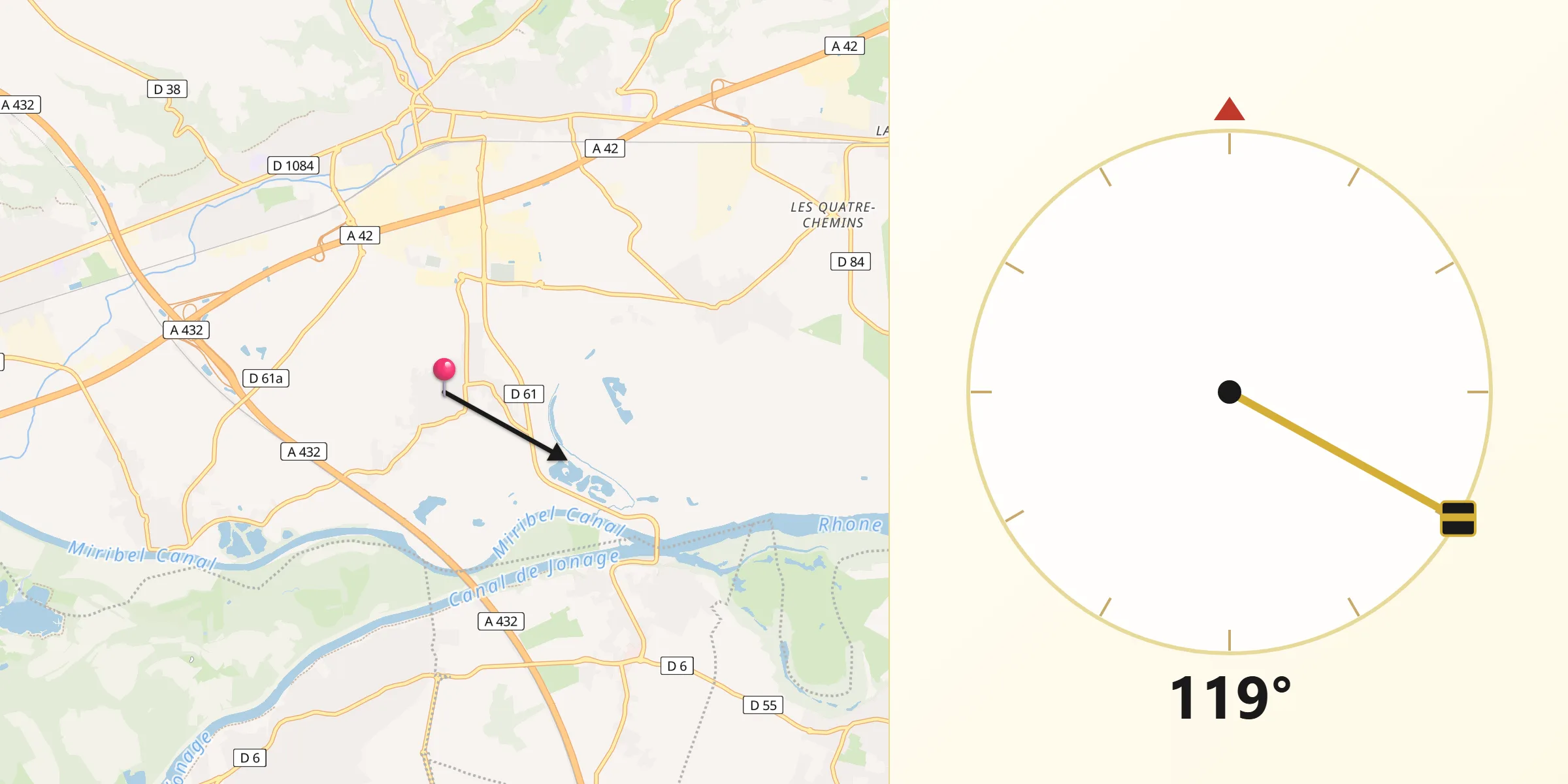 Direction vers la Qibla depuis Niévroz
