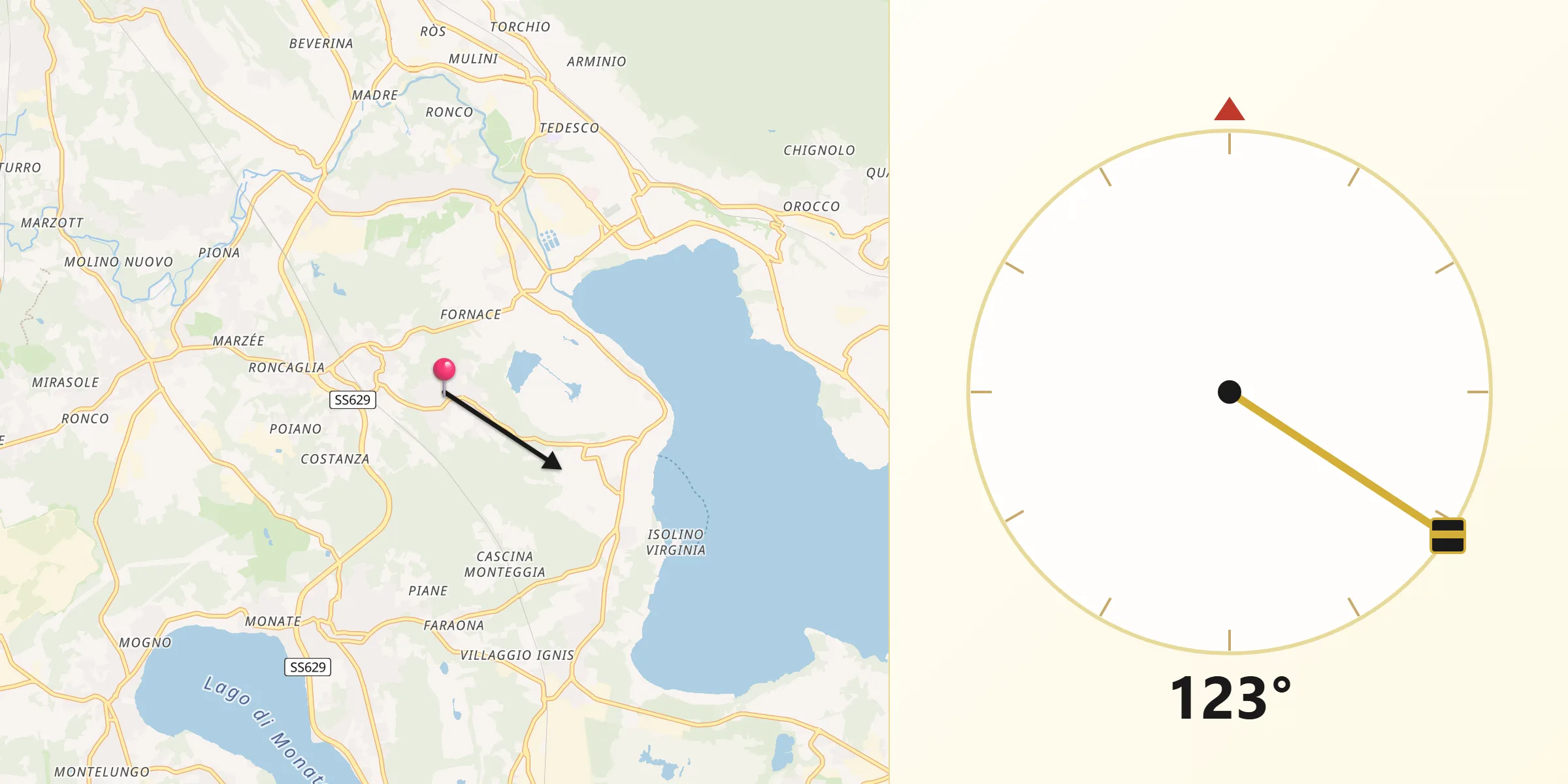 Direzione della Qibla da Bregano
