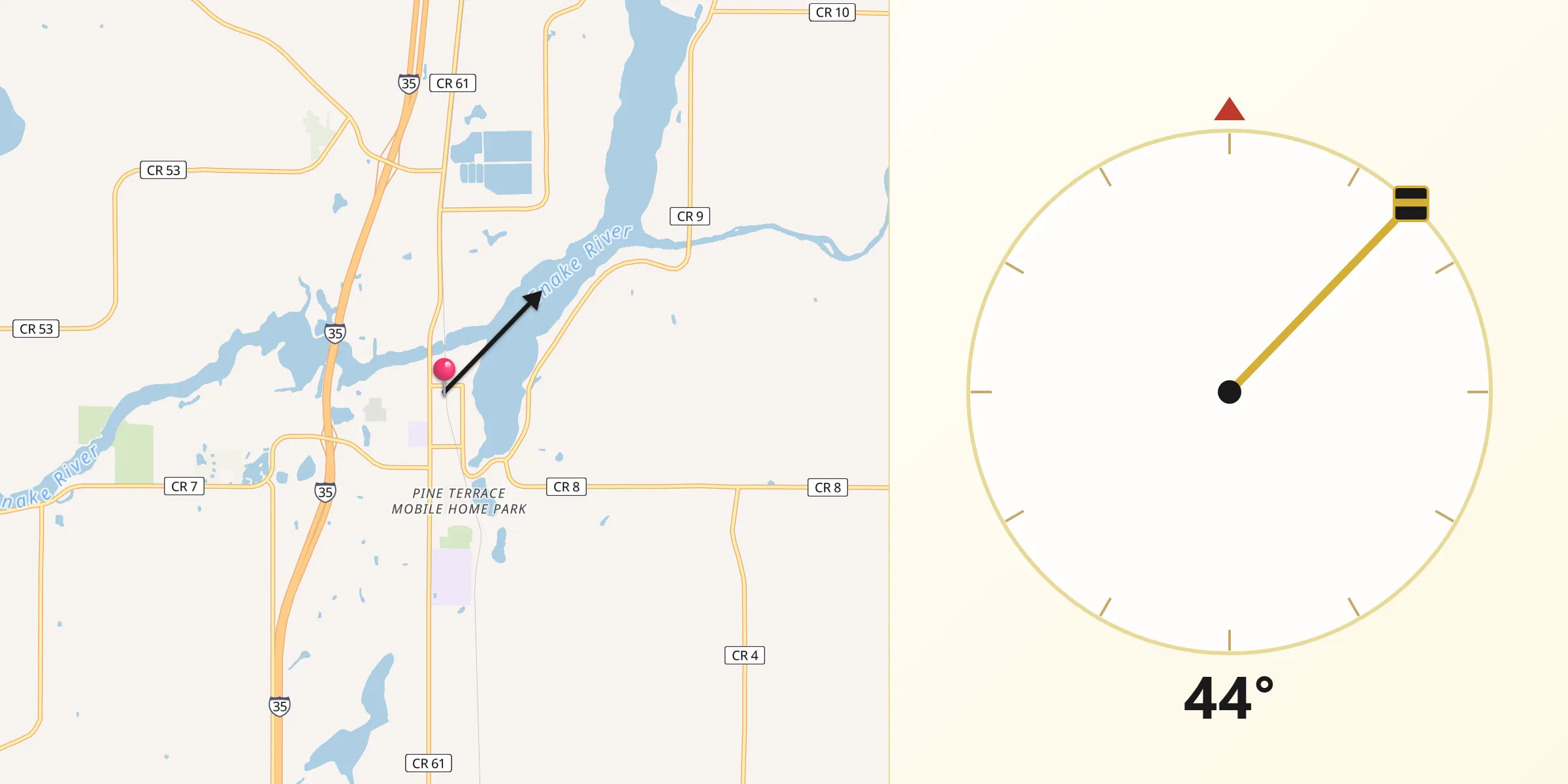 Qibla Direction from Pine City