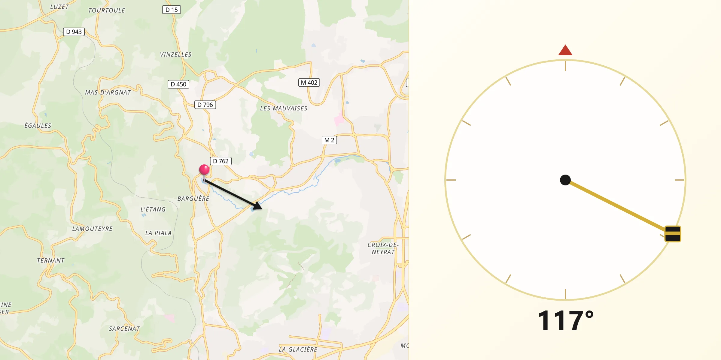Direction vers la Qibla depuis Sayat