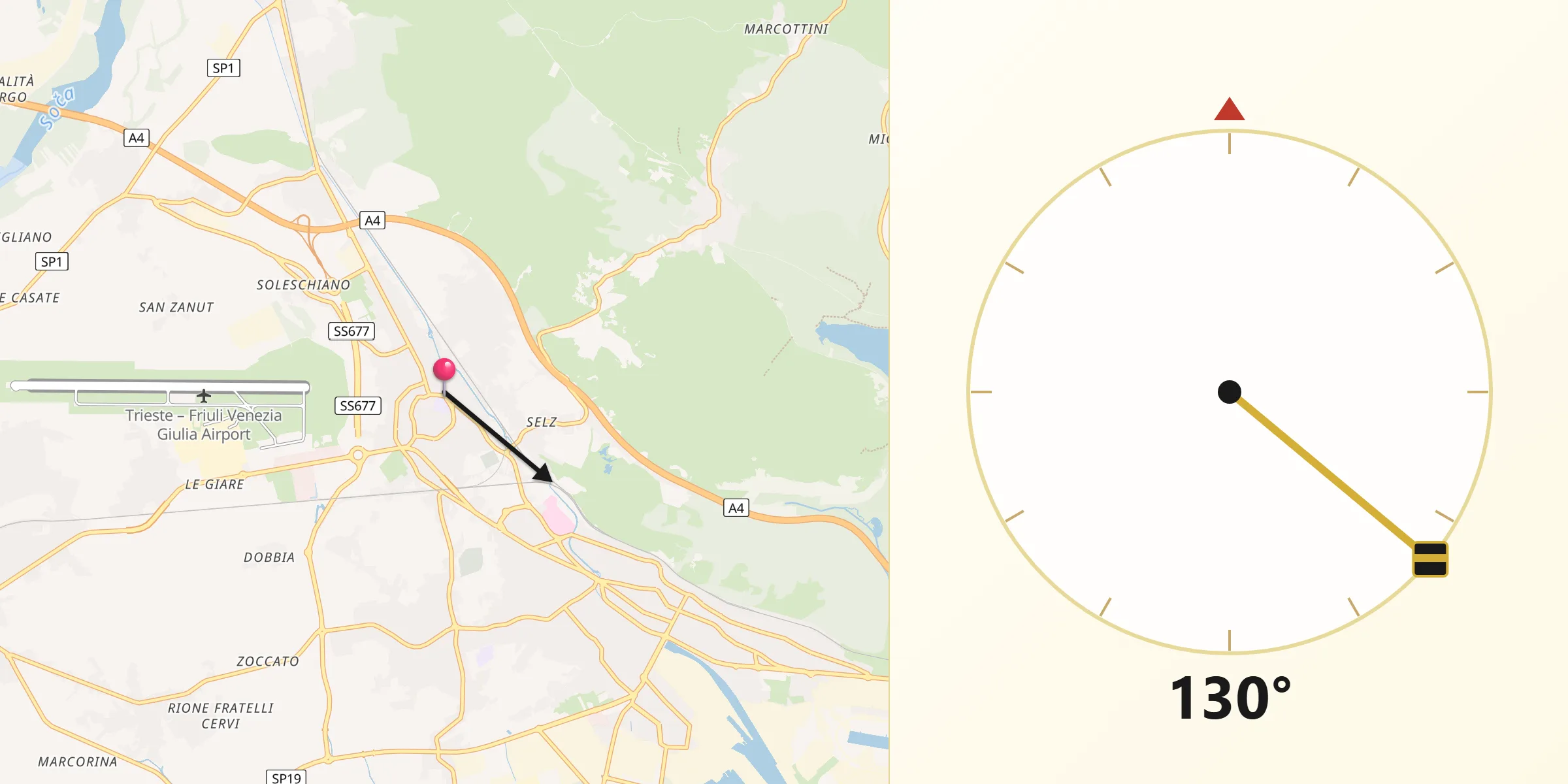 Direzione della Qibla da Ronchi dei Legionari