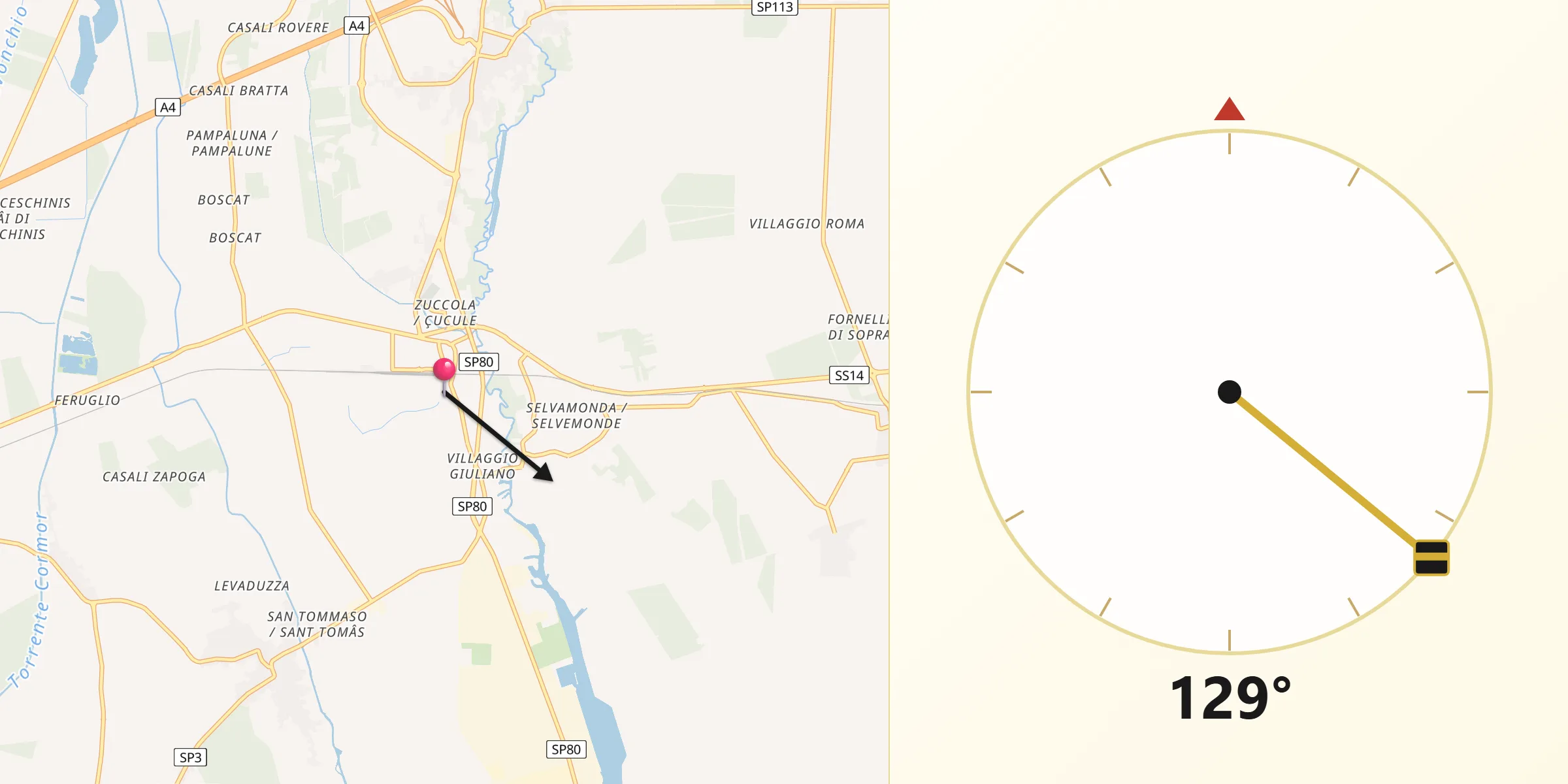 Direzione della Qibla da San Giorgio di Nogaro