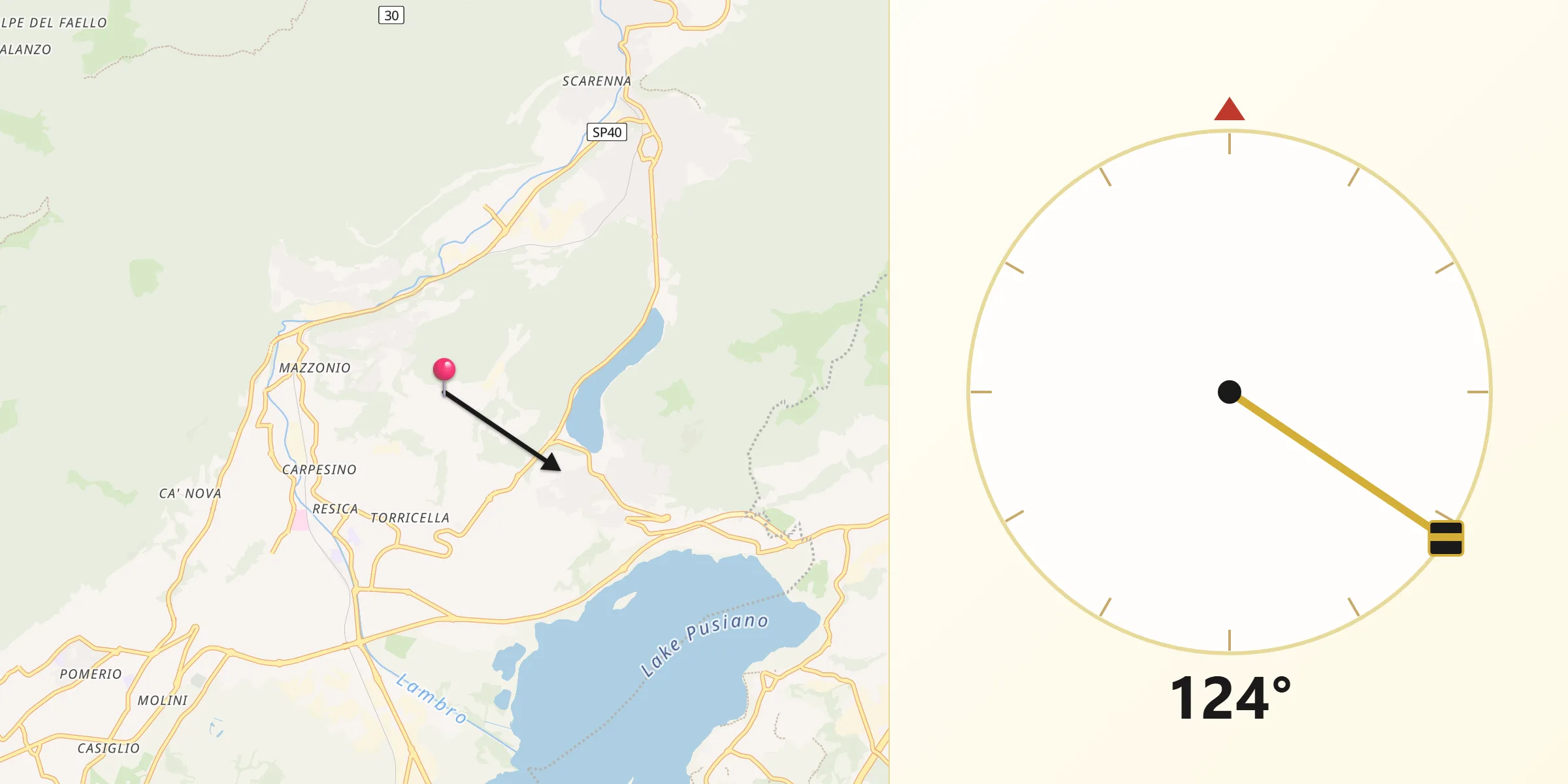 Direzione della Qibla da Proserpio