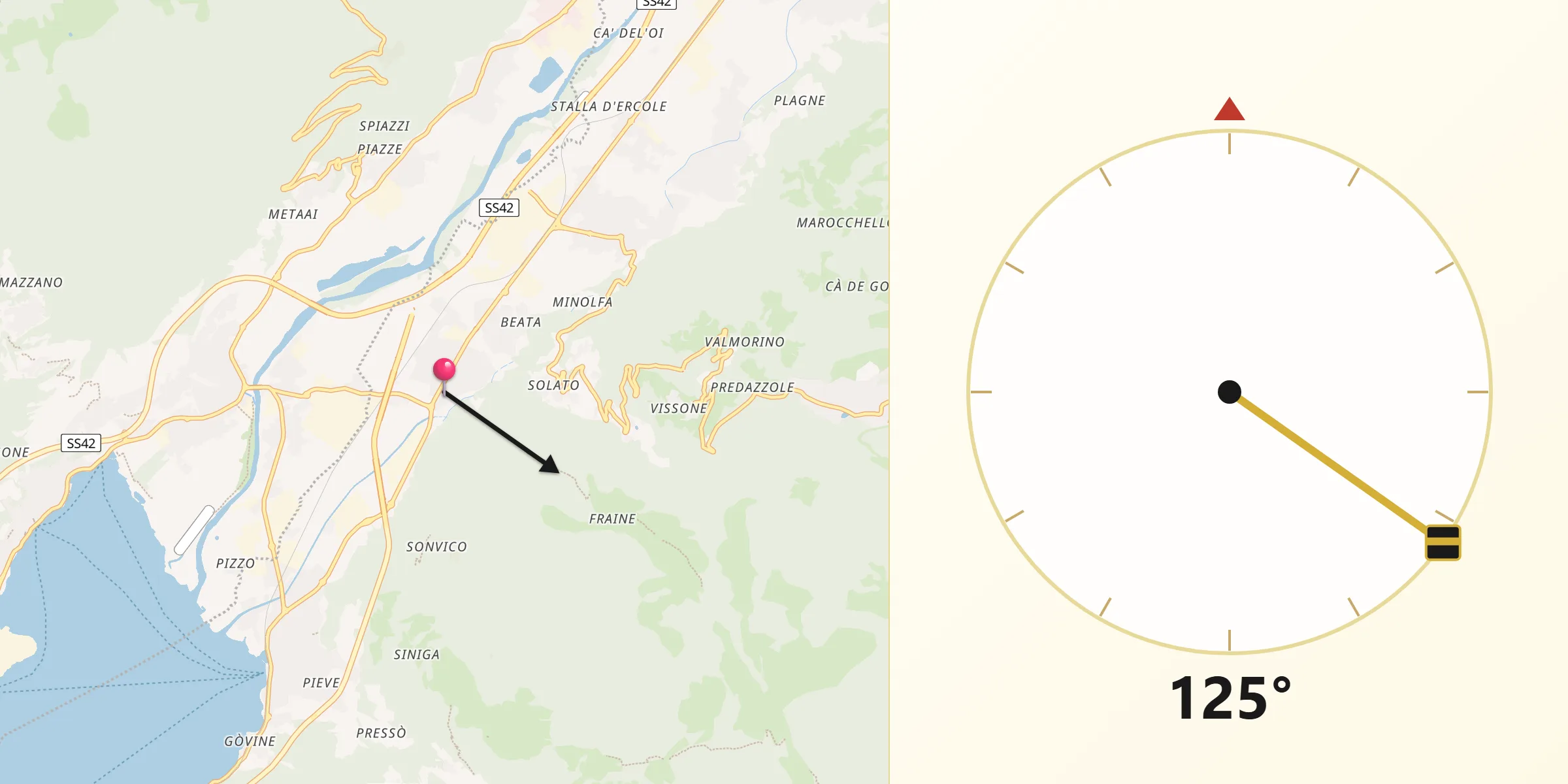 Direzione della Qibla da Gratacasolo