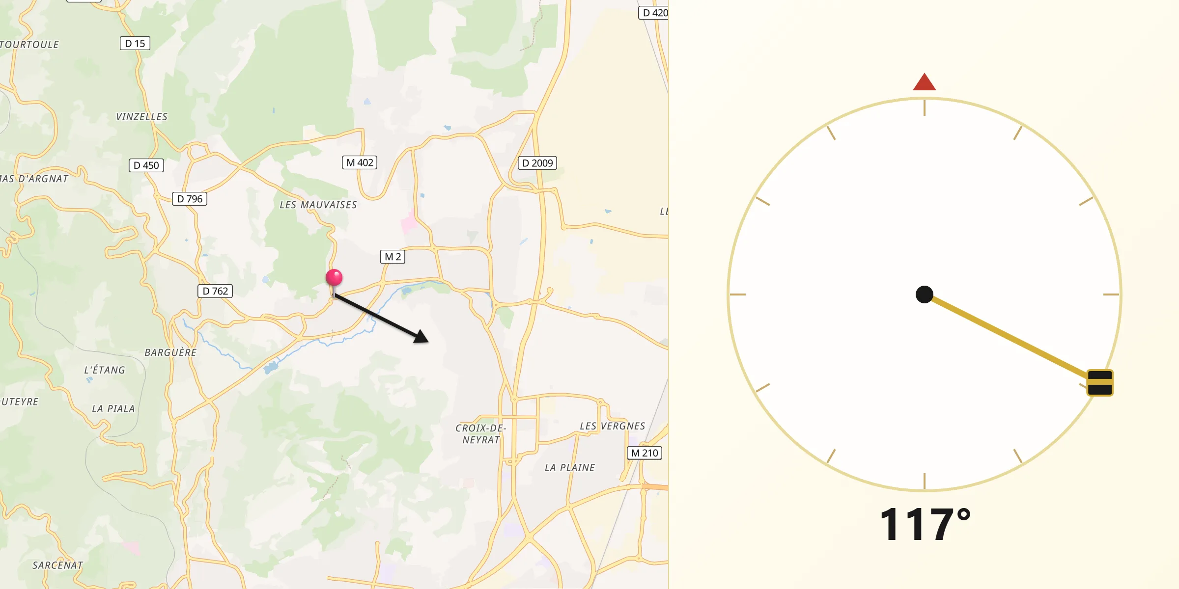 Direction vers la Qibla depuis Blanzat