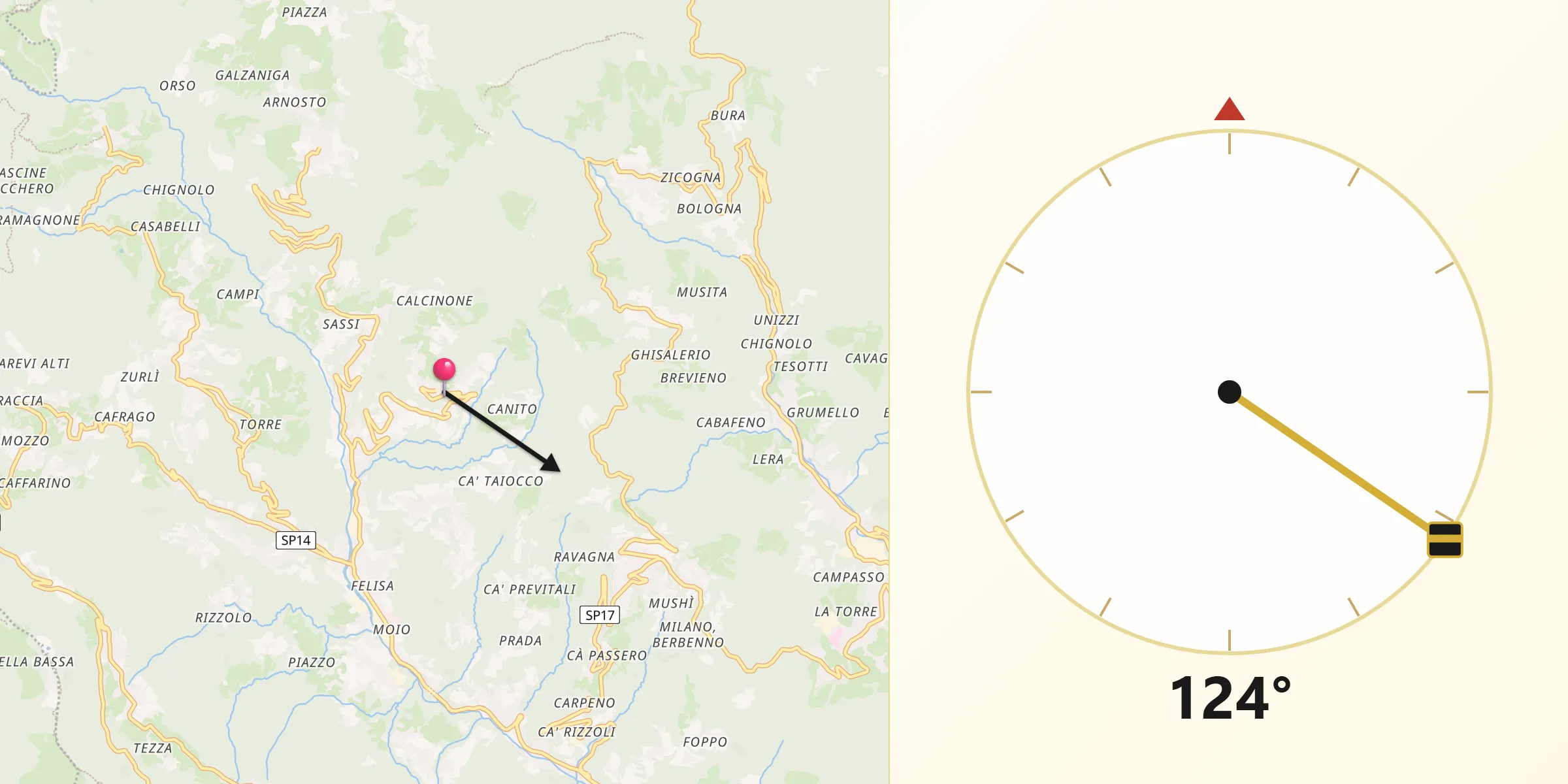 Direzione della Qibla da Corna Imagna