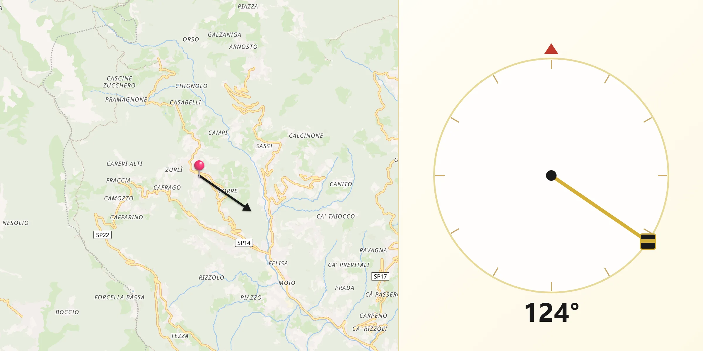Direzione della Qibla da Rota d'Imagna