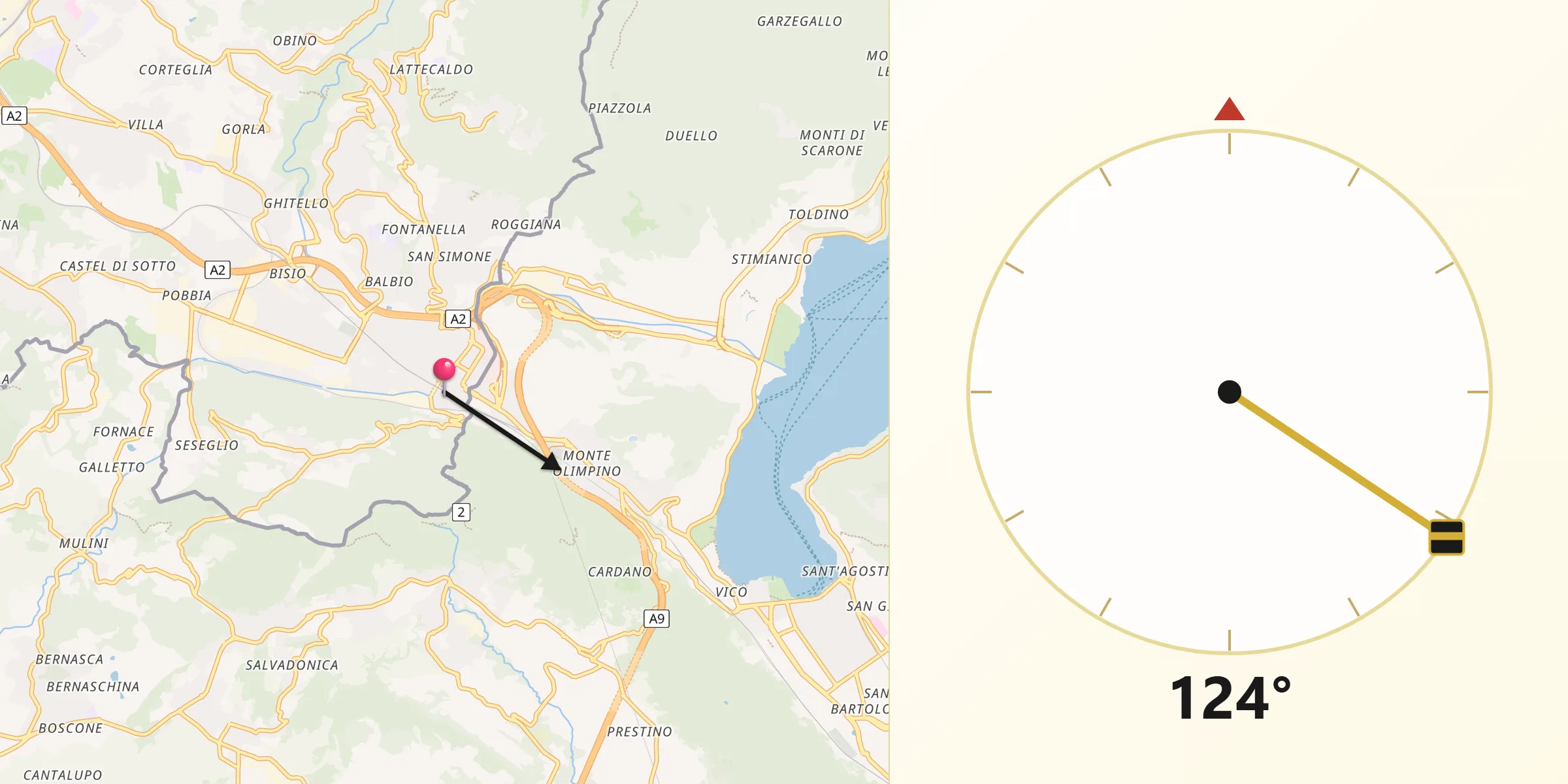 Direction vers la Qibla depuis Chiasso