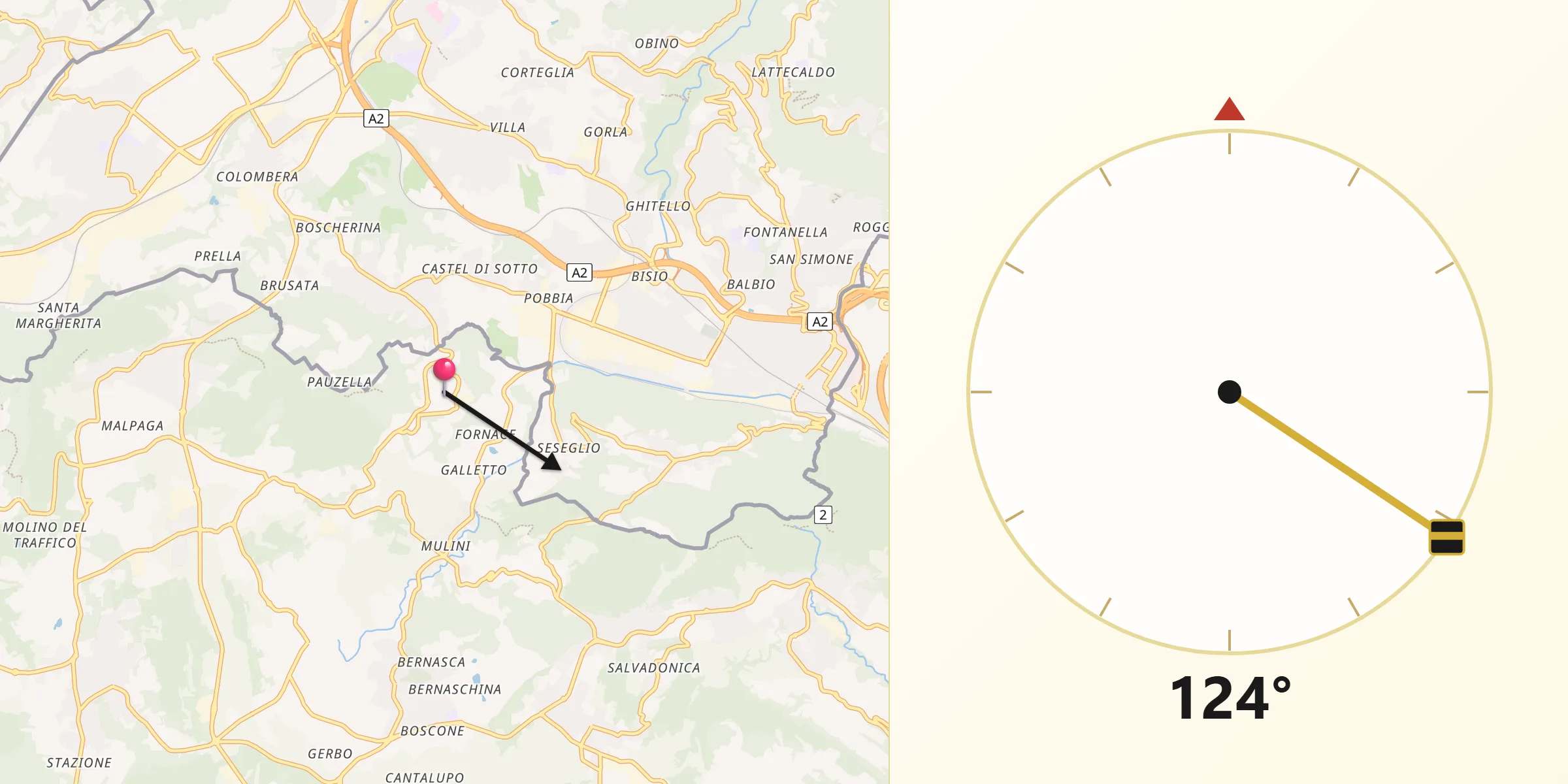Direzione della Qibla da Ronago