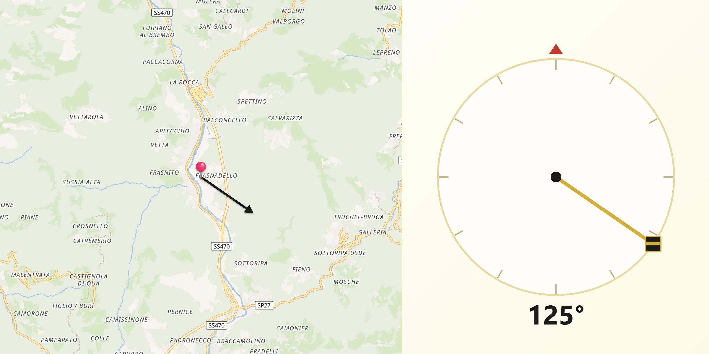 Direzione della Qibla da San Pellegrino Terme