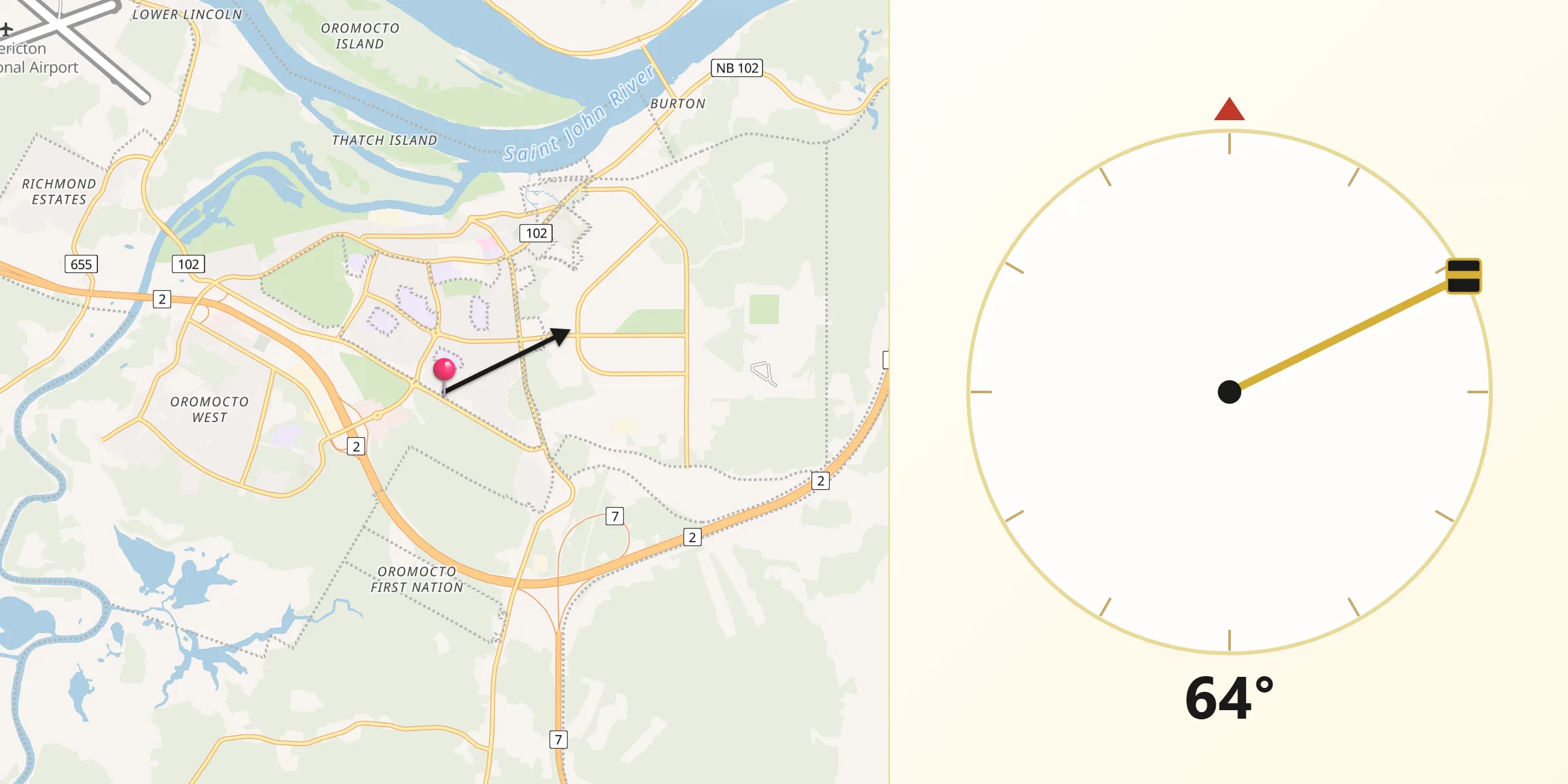 Qibla Direction from Oromocto