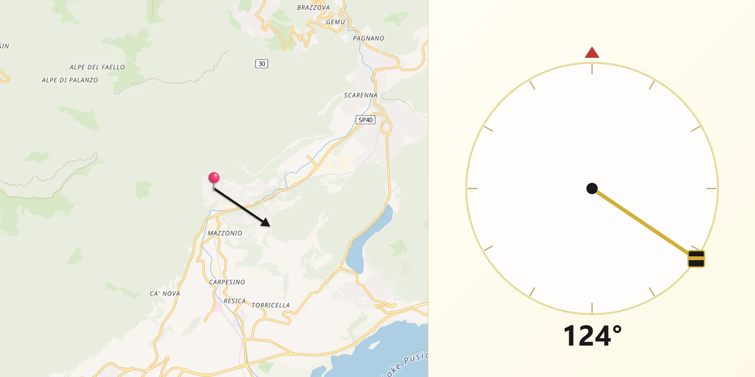 Direzione della Qibla da Caslino d'Erba