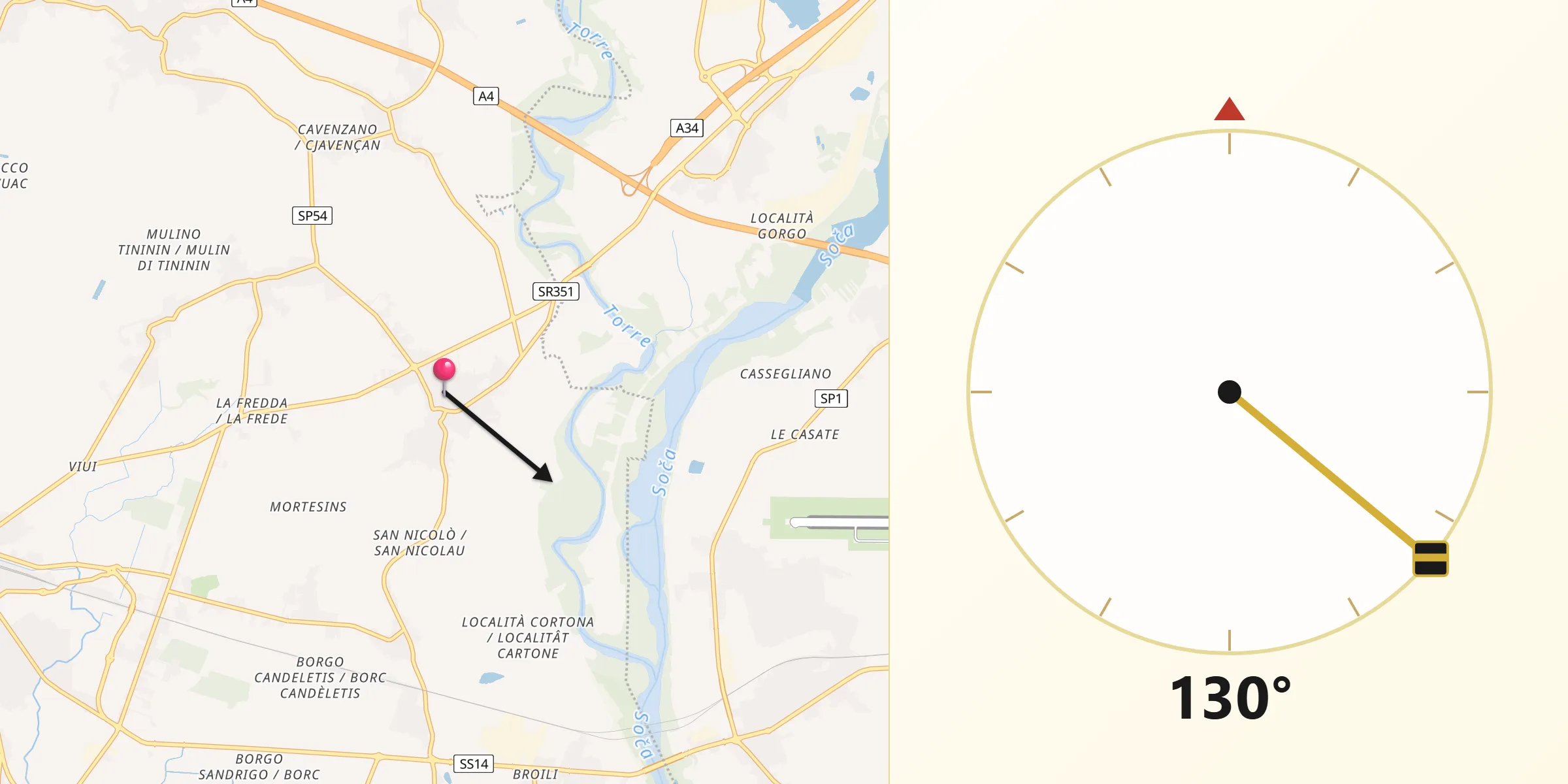 Direzione della Qibla da Ruda