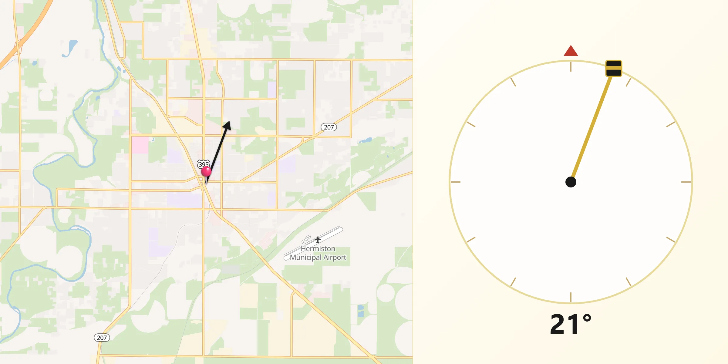 Qibla Direction from Hermiston