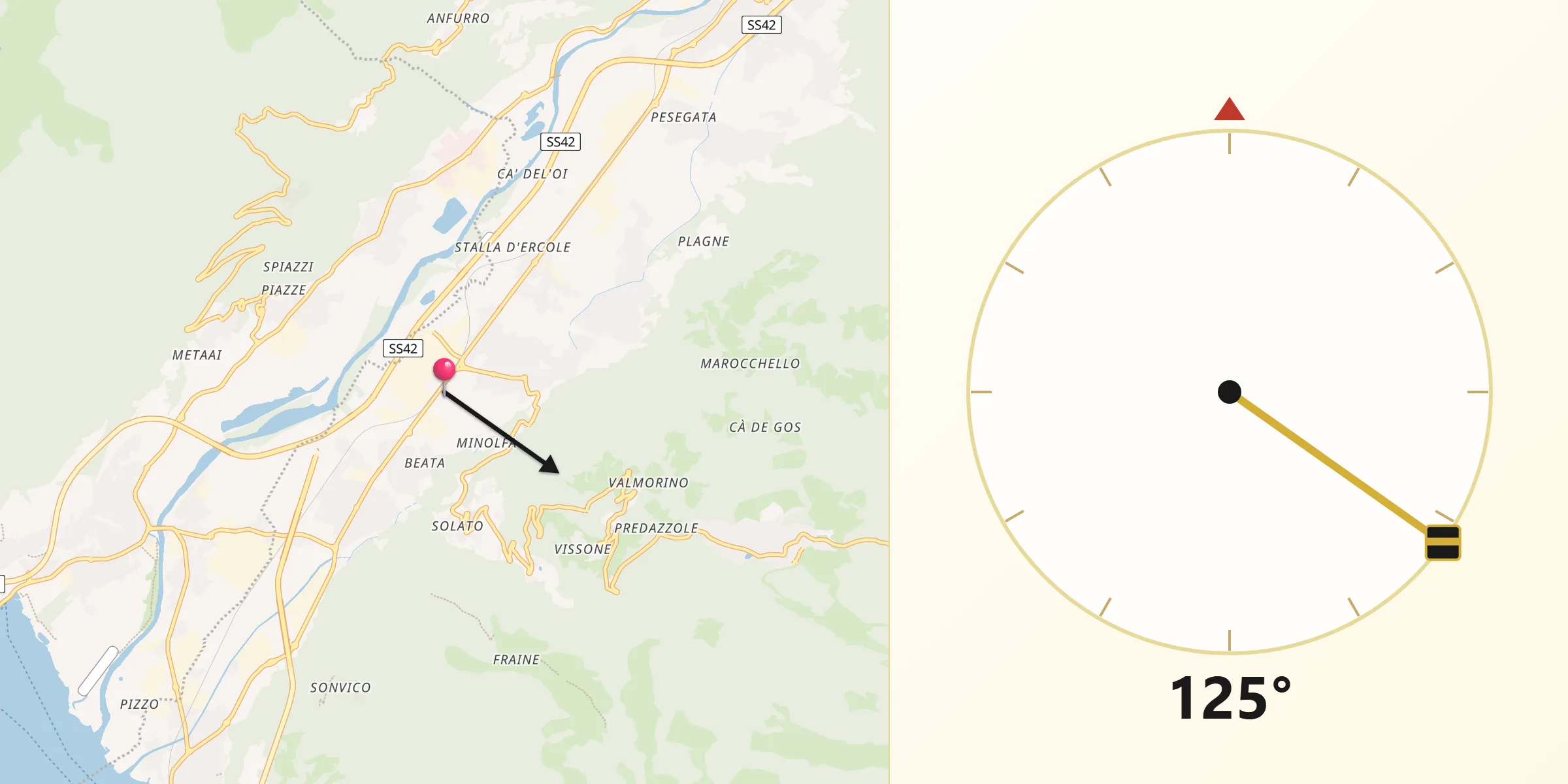 Direzione della Qibla da Pian Camuno