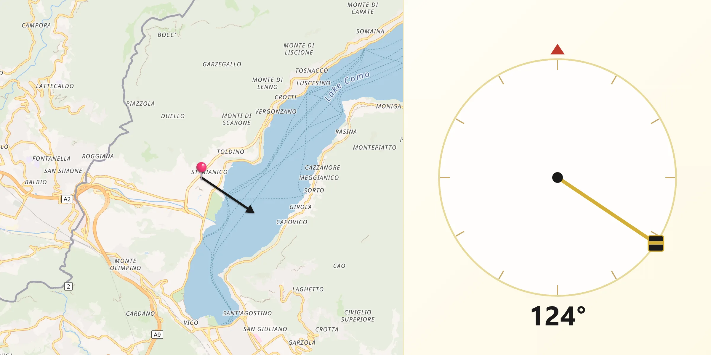 Direzione della Qibla da Cernobbio