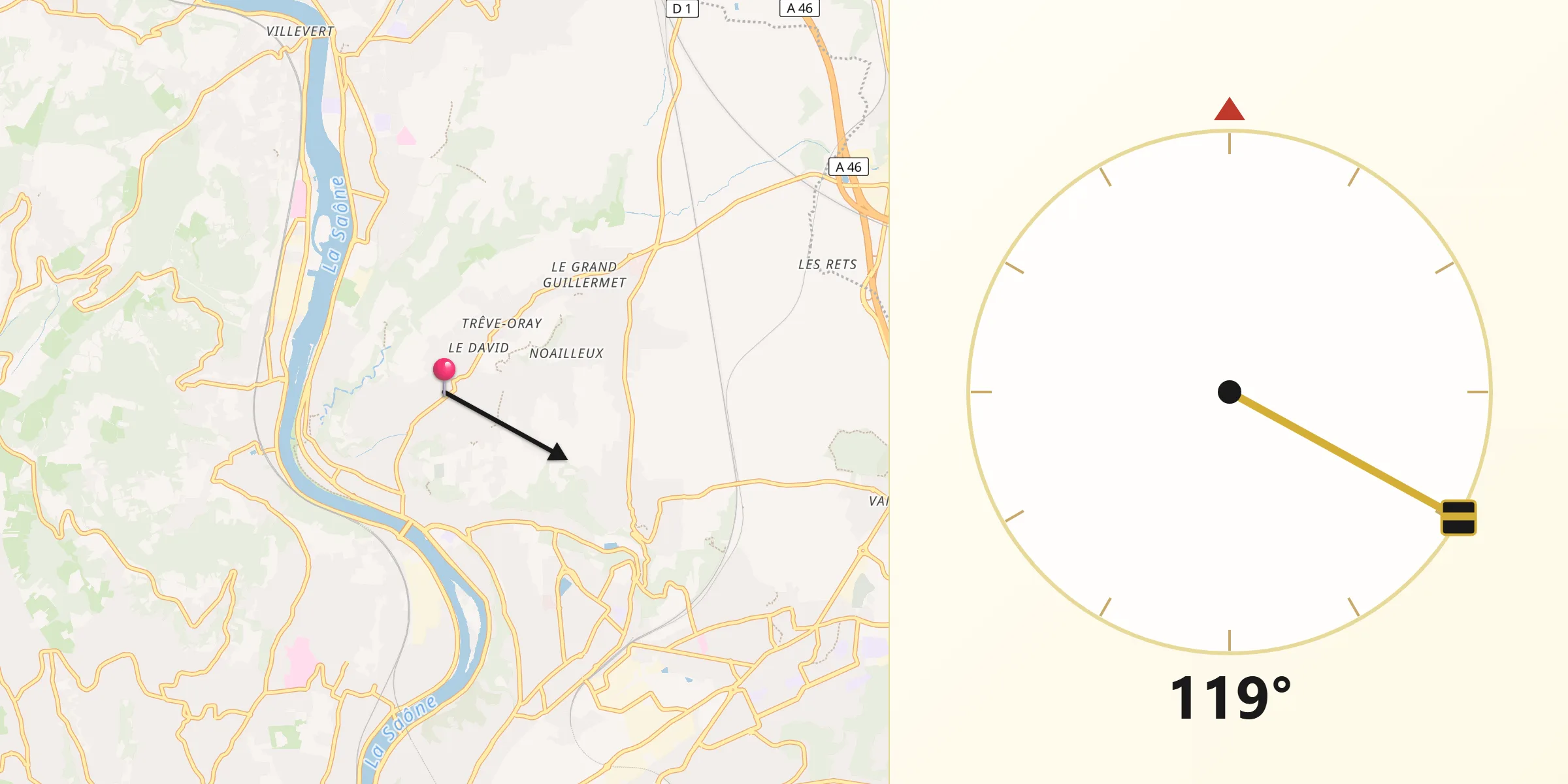 Direction vers la Qibla depuis Fontaines-Saint-Martin
