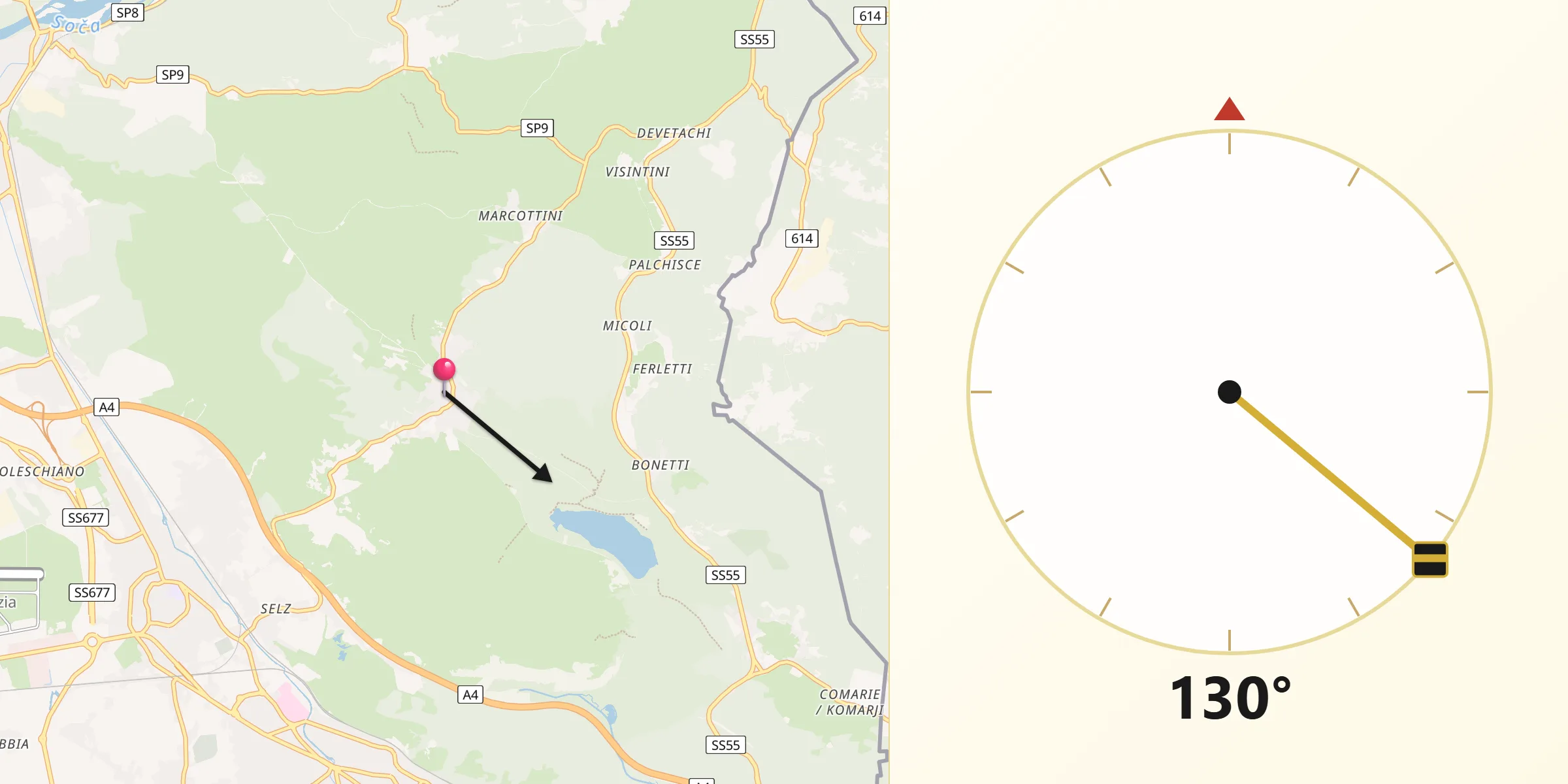Direzione della Qibla da Doberdò del Lago