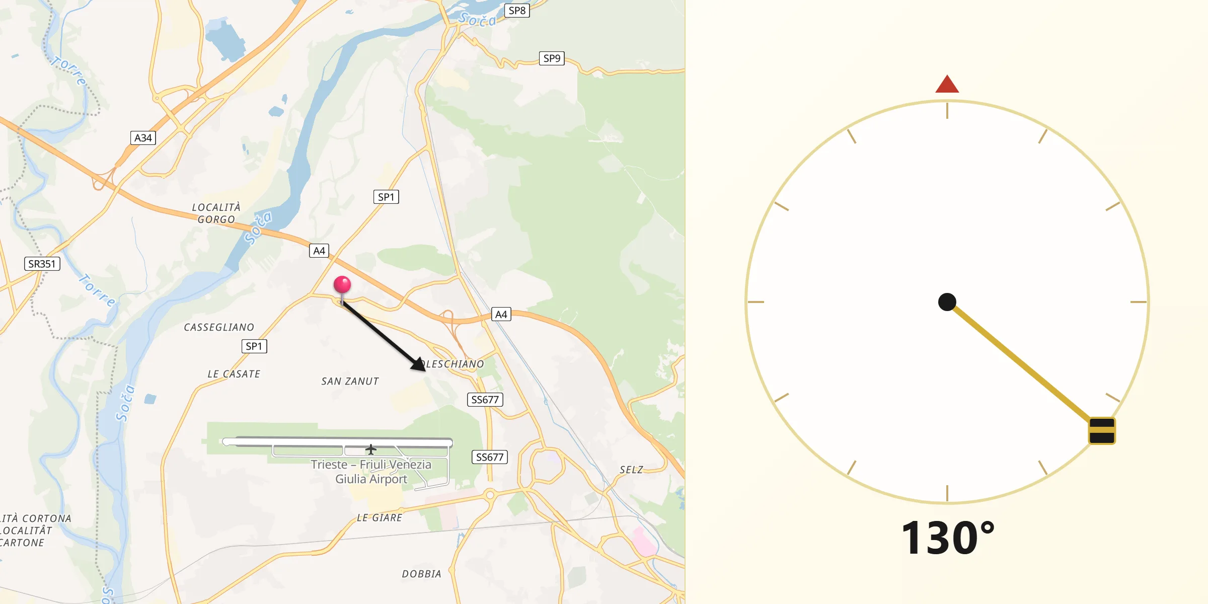 Direzione della Qibla da San Pier d'Isonzo