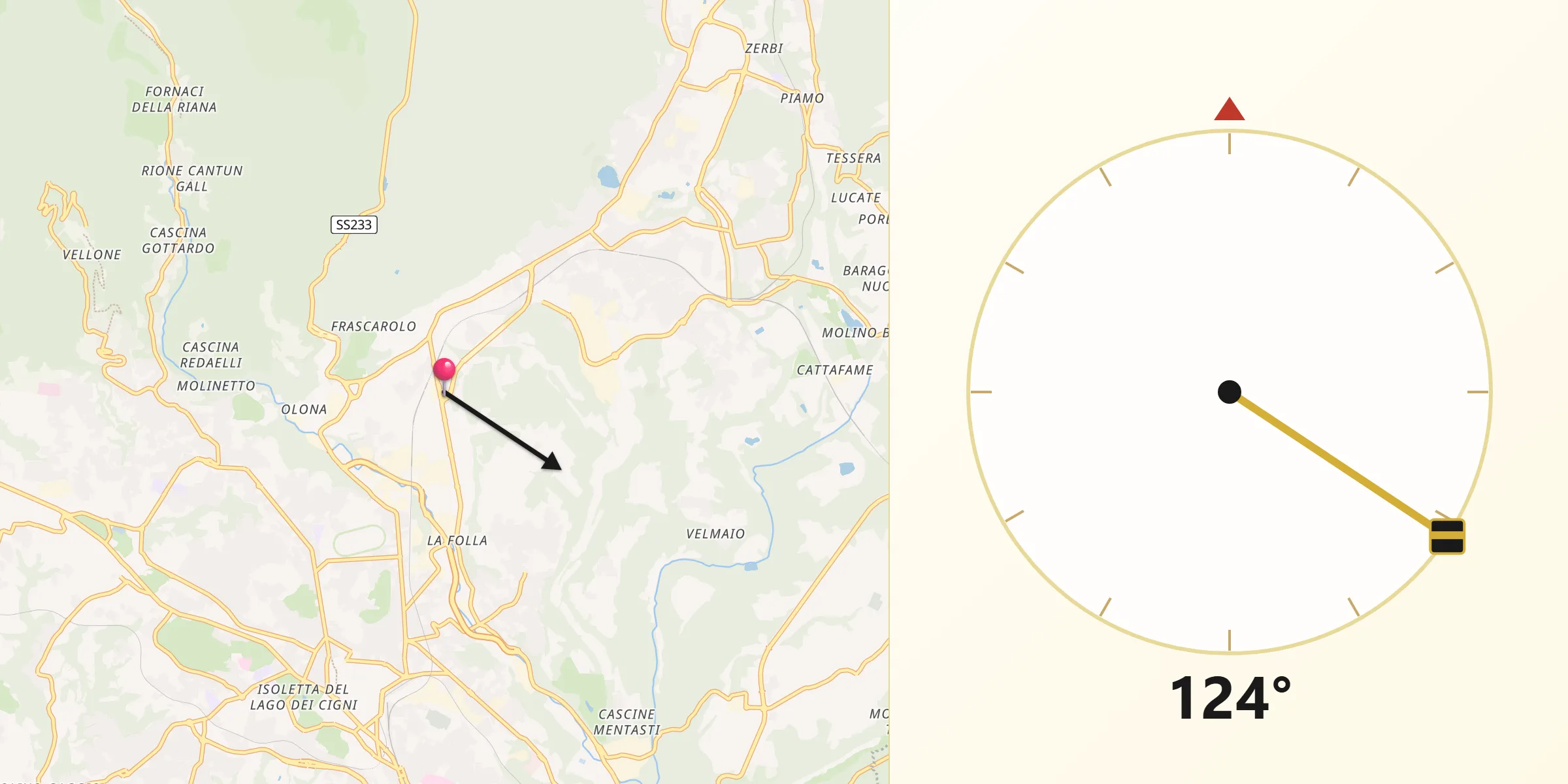 Direzione della Qibla da Induno Olona